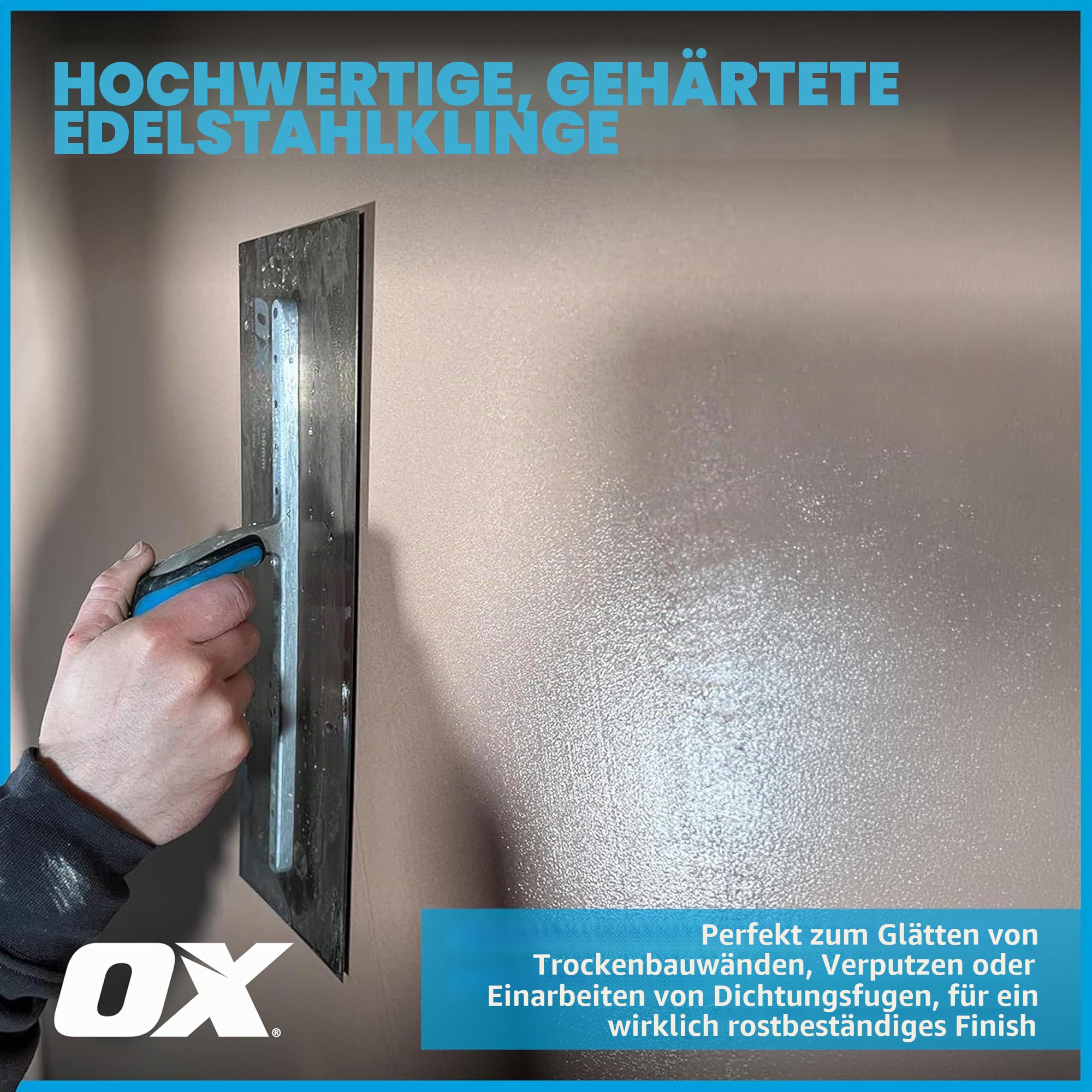 OX-P011014 Gipskelle - Pro Edelstahl Spachtelkelle - Heavy Duty Gipskelle für Finishing / Skimming / Rendering - Mehrfarbig - 127 x 356 mm