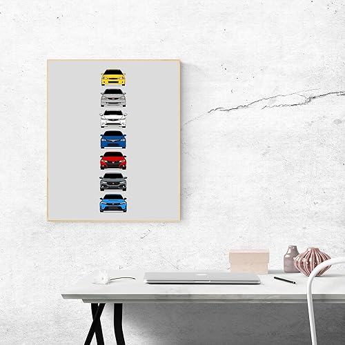 Miniatura 6 de Honda Civic Type-R Generations Inspired Car Poster - Handmade Print of Civic Type R (EK9, EP3, FD2, FN2, FK2, FK8, FL5) - Multi, 8x10" Metallic