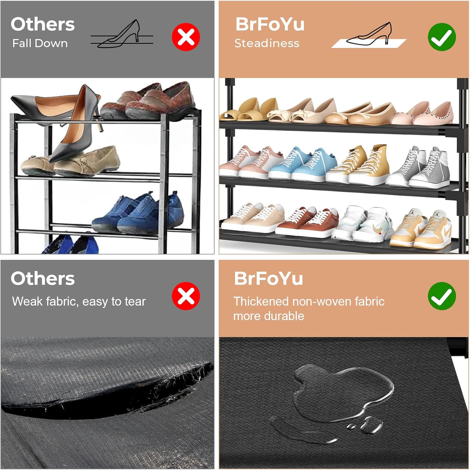 5 Tier Shoe Rack, Shoe Organizer Storage for 20-25 Pair Boot and Sneaker, Stackable Free Standing Shoe Shelf with Hooks and Side Pocket, Space Saving Shoes Rack for Closet, Entryway