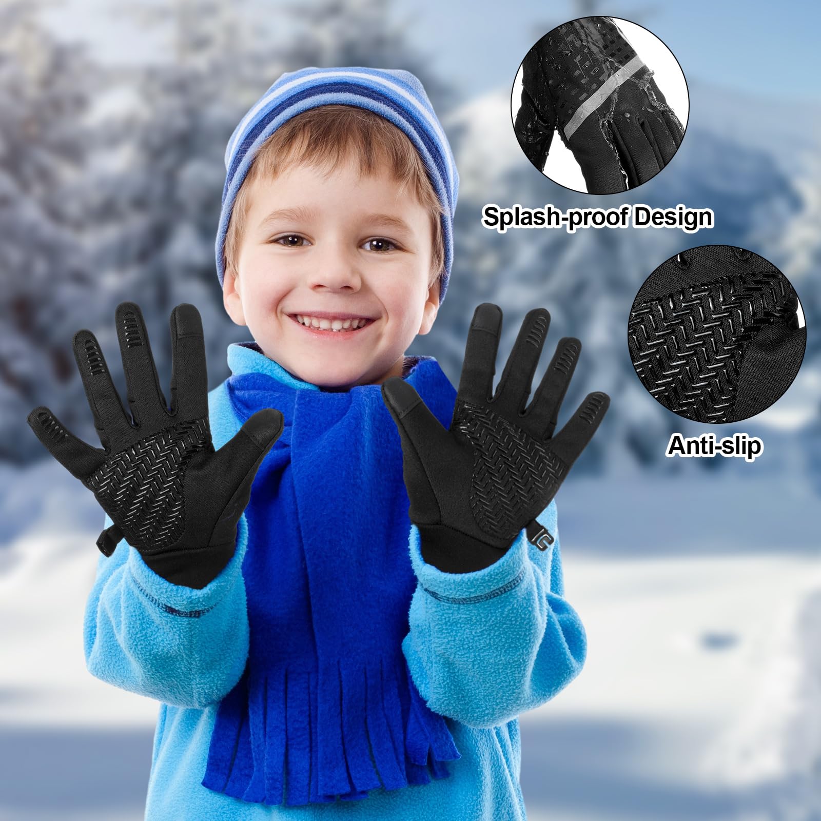 Suhine 2 pares de guantes impermeables para pantalla táctil, guantes de esquí de invierno para pantalla táctil, guantes cálidos reflectantes para niños y niñas