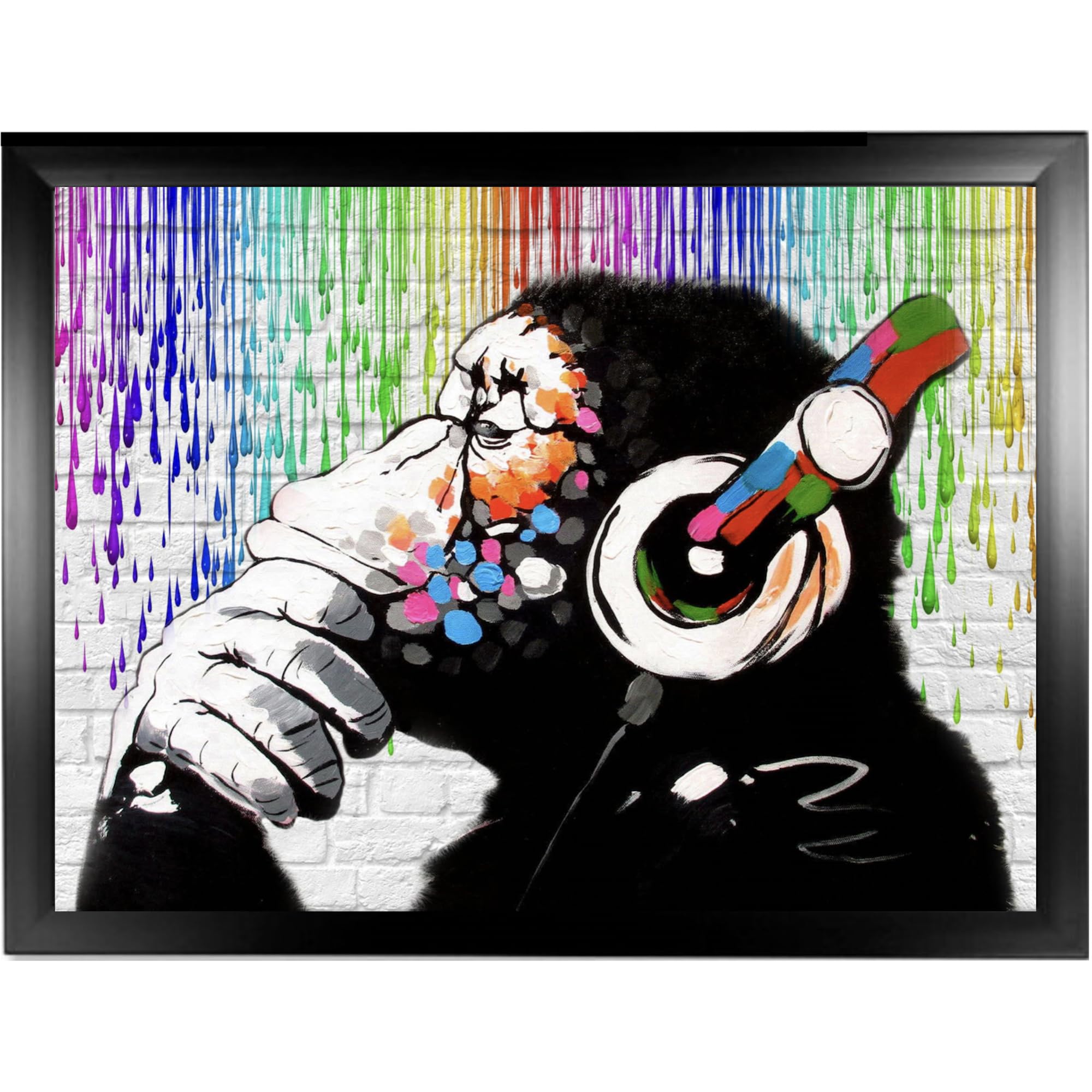 Trove Homewares Men's Black Banksy Dj Monkey Lap Tray With Cushion: Extra Wide Padded Bean Bag Cushioned Laptop Lap Desk Tray Table, Thinker Food Serving Tray For Eating (Frame Choices X 4)