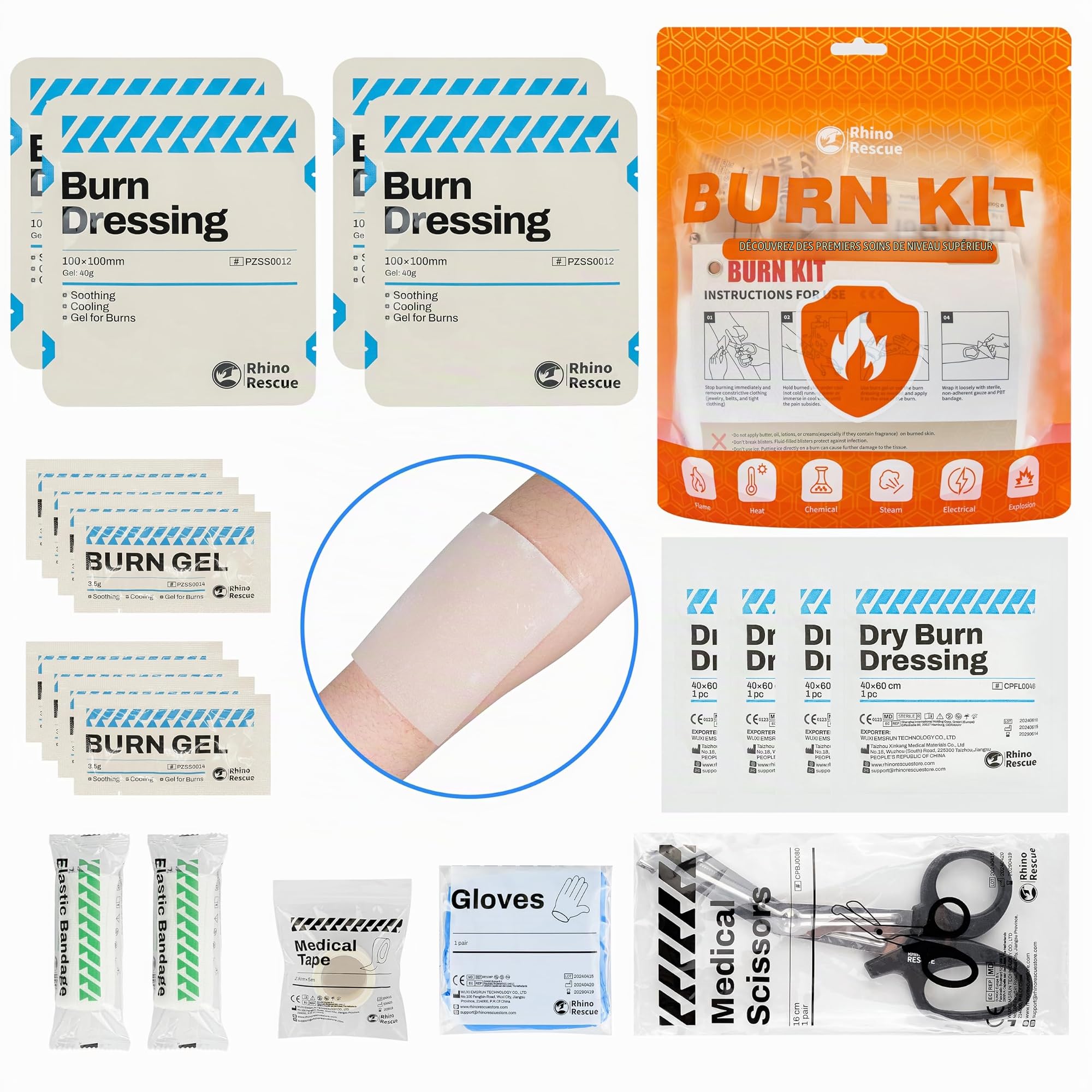 RHINO RESCUE Kit de Protection Contre les Brûlures | pour le Traitement des échaudures et des Coups de Soleil, pour la Maison, le Bureau, le Camping