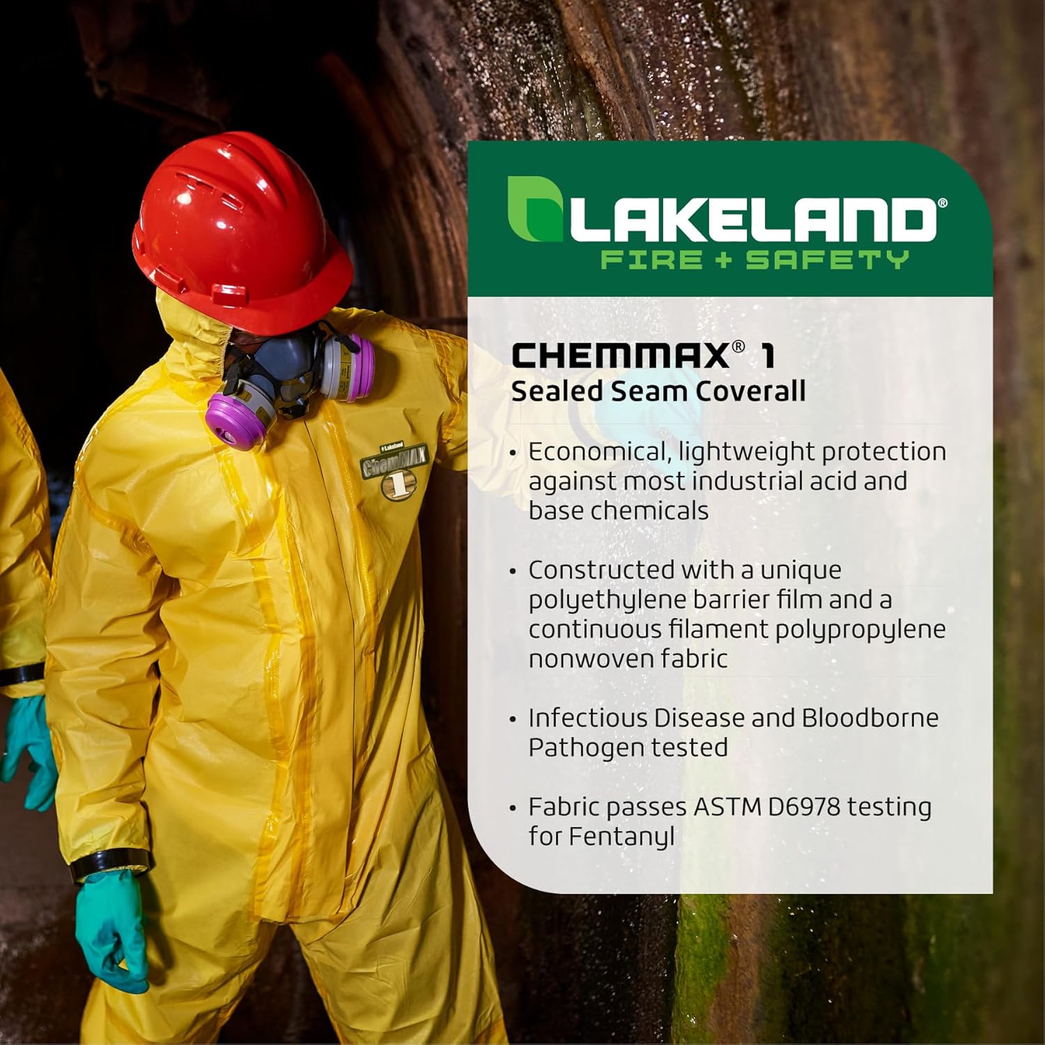 Lakeland ChemMax 1 Sealed Seam Disposable Coverall with Hood, Elastic Cuff, Yellow (Case of 6)