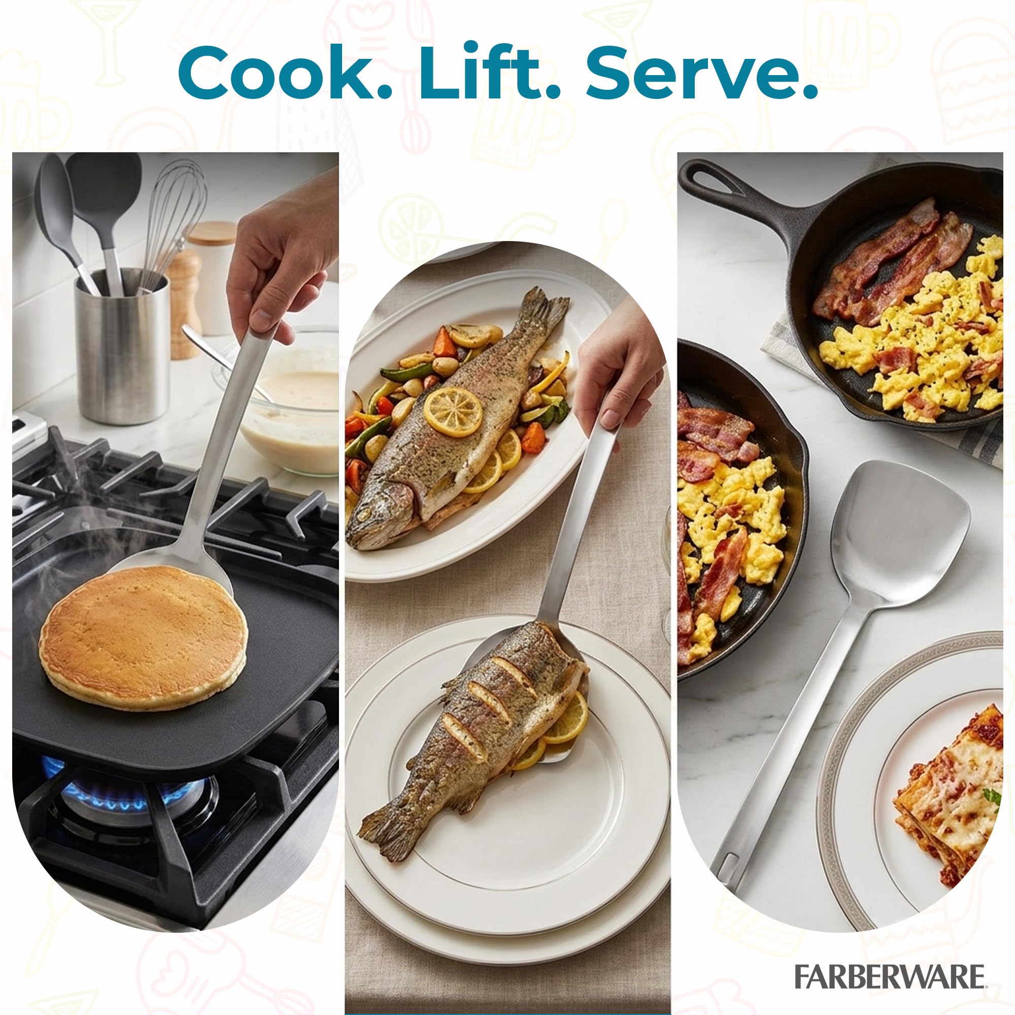 Farberware Platine - Spatule incurvée Farberware Platinum, 14" en acier inoxydable - Argent