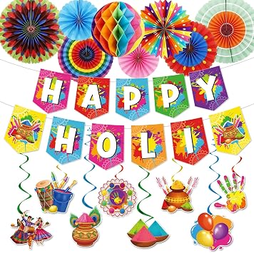 Happy Holi Banner Decorations - Colorful Holi Festival Hanging Decor for Festival of Colors Party Indian Holi Celebration Home Wall Decoration