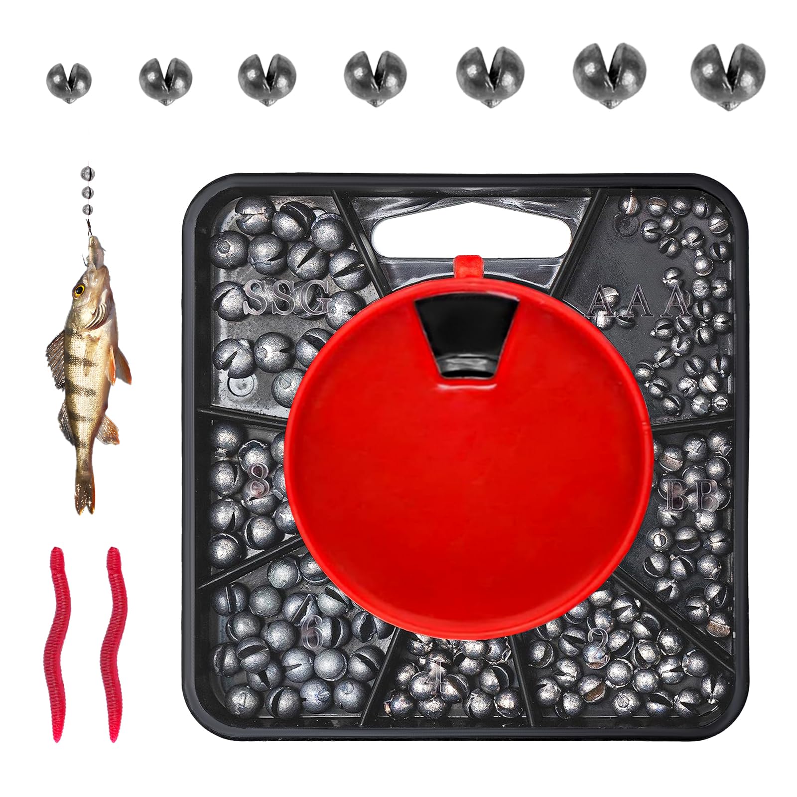 120 g Split Shot ciężarki wędkarskie, przynęta na złomy, z pudełkiem do przechowywania | Wszechstronny asortyment 0,4 – 5 g, akcesoria wędkarskie Dropshot, praktyczne pudełko na przynęty