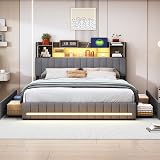 LIVLUX Lit 140x200 avec Sommier LED et USB,Lit Double rembourré avec sommier à Lattes et 4 Tiroirs,Tete de lit avec Rangement,2 Personnes pour Adultes et Adolescents,Lin (Gris, 140 x 200 cm) - 8