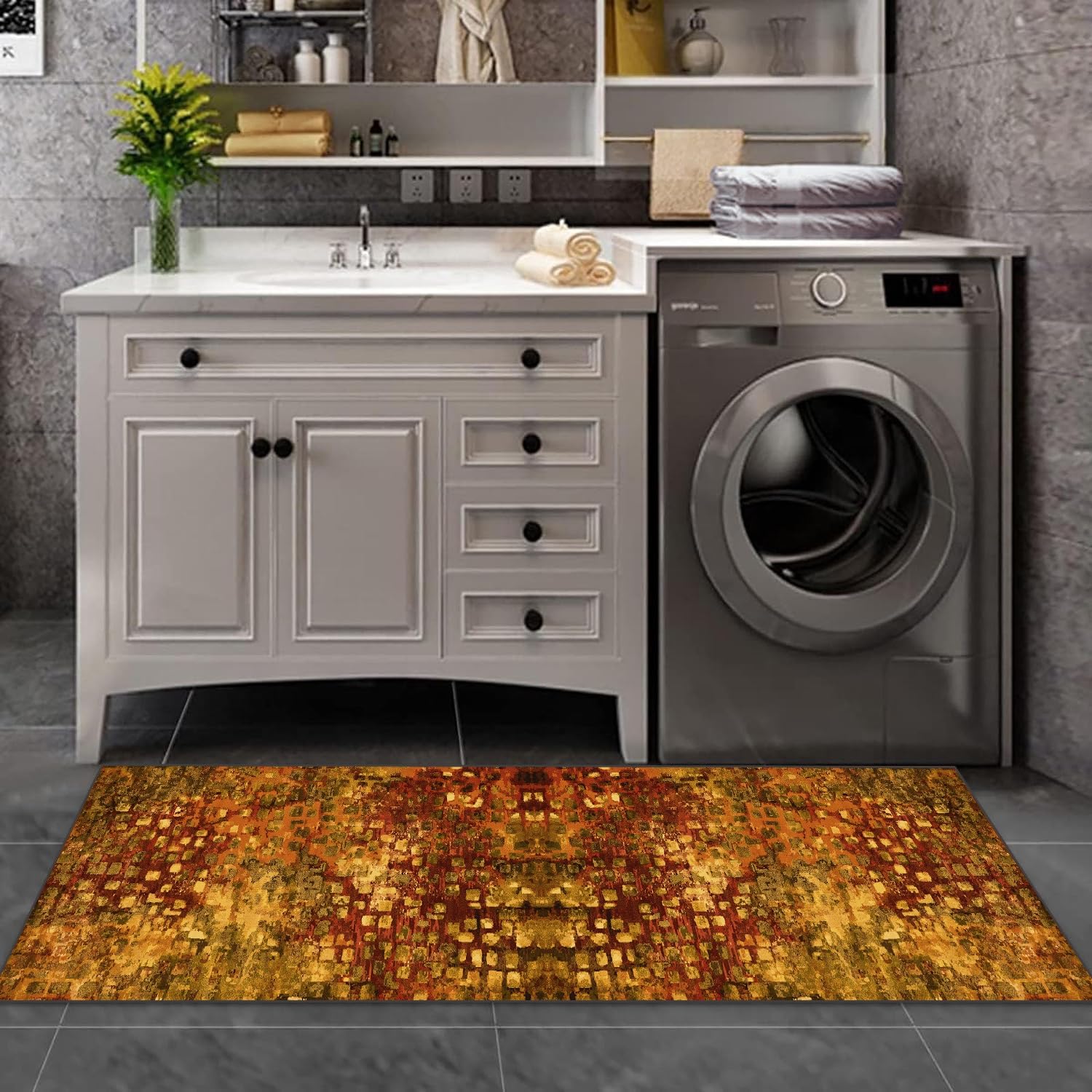 Läufer Flur Küche Waschbar rutschfest 120X350cm Braun Rot Lang Küchenteppich Flurteppich Teppich Fur Korridor Wohnzimmer Schlafzimmer Meterware Anpassbar