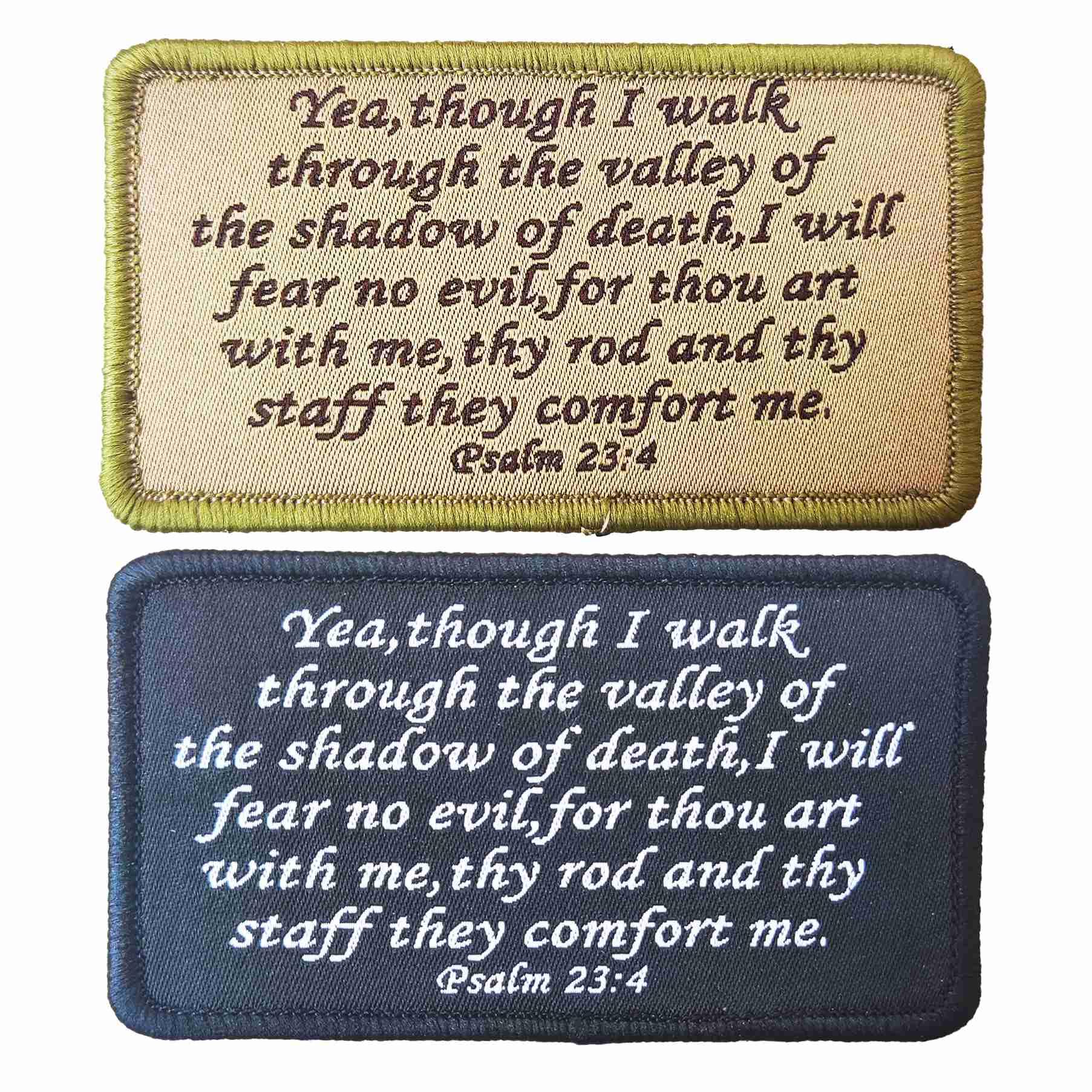 Jesus Bible Verse Patch, Psalm 23:4 Tactical Morale Patch, Bible Verse Walk Through The Valley of The Shadow of Death Embroidery Hook & Loop Patch