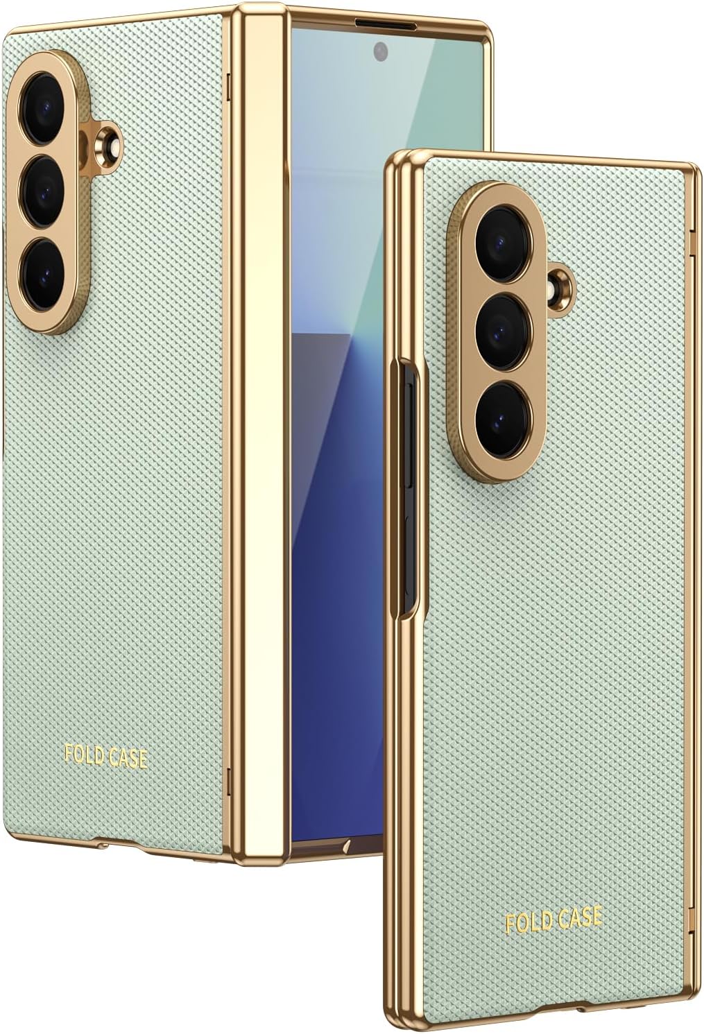 for Samsung Galaxy Z Fold 7 Heavy Duty Case with Built-in Screen Protector & Hinge Cover, Hard PC Backplate, High Classy Luxurious Business Leather, Drop Proof Protection Cover.(Light Cyan)
