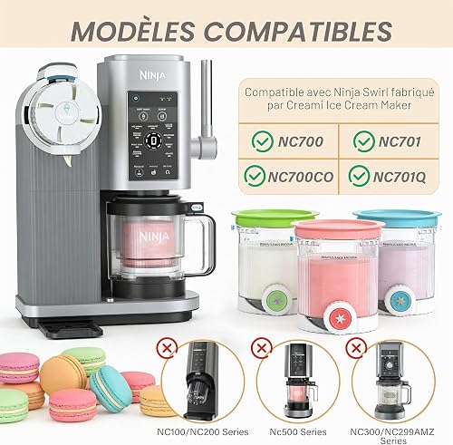 Lot de 4 Ninja Creami NC700 NC701 Pots à Glace Compatibles, Pot Ninja Creami Swirl 480 ml, Récipients à Glace, Couvercles Hermétiques, Sans BPA, Lave-vaisselle - 7