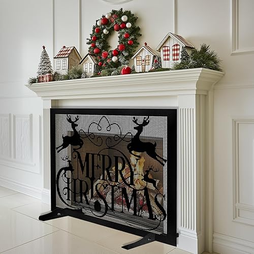 Pantalla de chimenea de Feliz Navidad, cubierta de chimenea de Feliz Navidad, decoración de chimenea de letras de metal de Navidad, pantallas de
