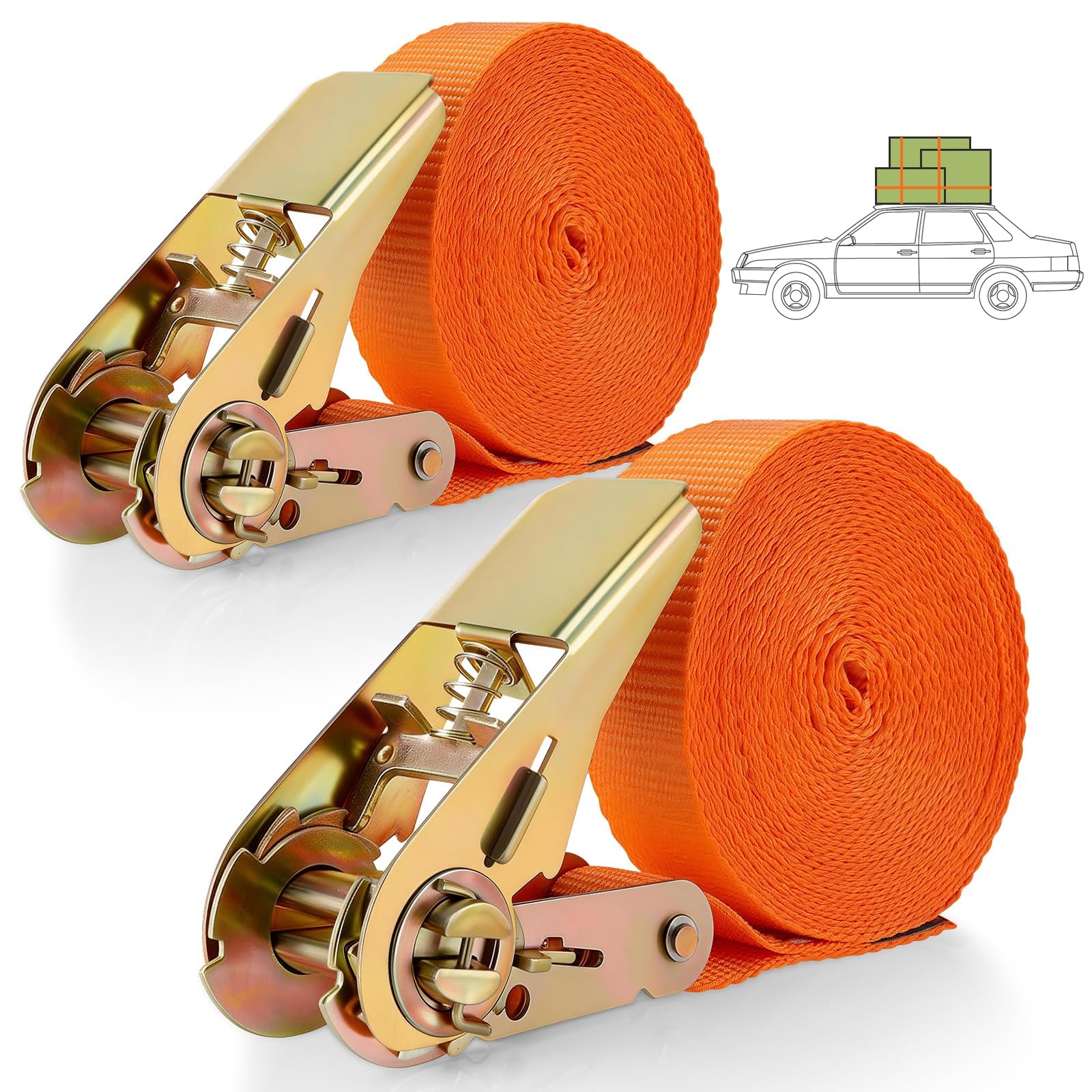 2 Piezas Cinchas de Amarre Carraca, 12M Cinchas, 25mm, Cinchas de Amarre Pequeñas, Eslingas de Amarre Carga 800 kg, Correa de Fijación para Furgonetas, para Baca, Motos, Bicicletas