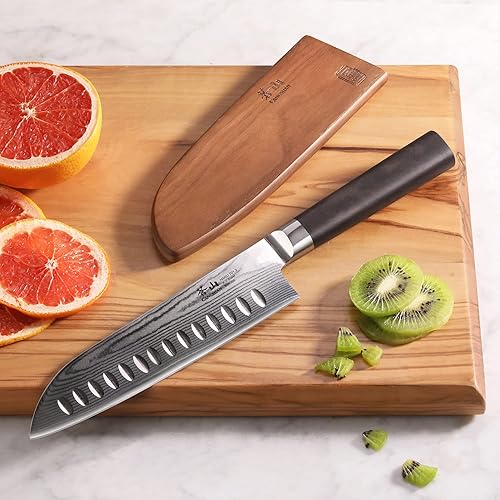 Miniatura 5 de Cangshan Cuchillo Santoku de la serie HAKU de 7 pulgadas con funda, acero de Damasco forjado X-7, 501066