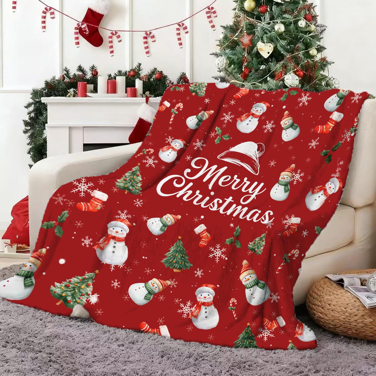 Manta de Navidad 150x100 Cm - Suave Manta de Franela, Manta de Peluche con Papá Noel, Árbol de Navidad y Otros Dulces Diseños - Perfecta para Sofá, Cama, Fiesta, Divertido Regalo para Navidad