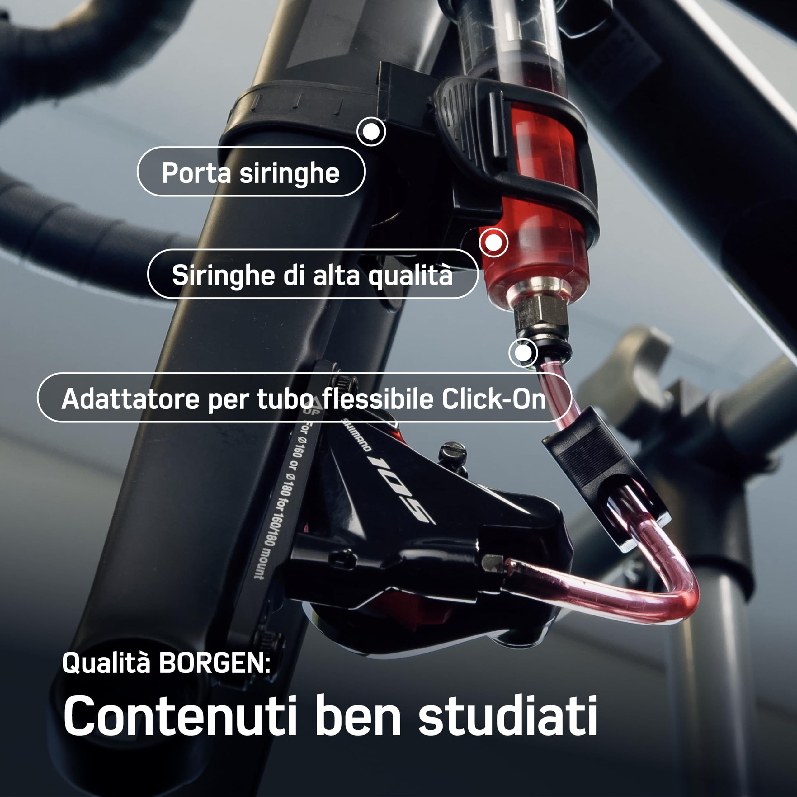 Borgen PRO kit spurgo per freni Shimano, Tektro e TRP bicicletta – kit di spurgo con istruzioni, 2× olio minerale liquido, kit di spurgo, kit spurgo freni bicicletta