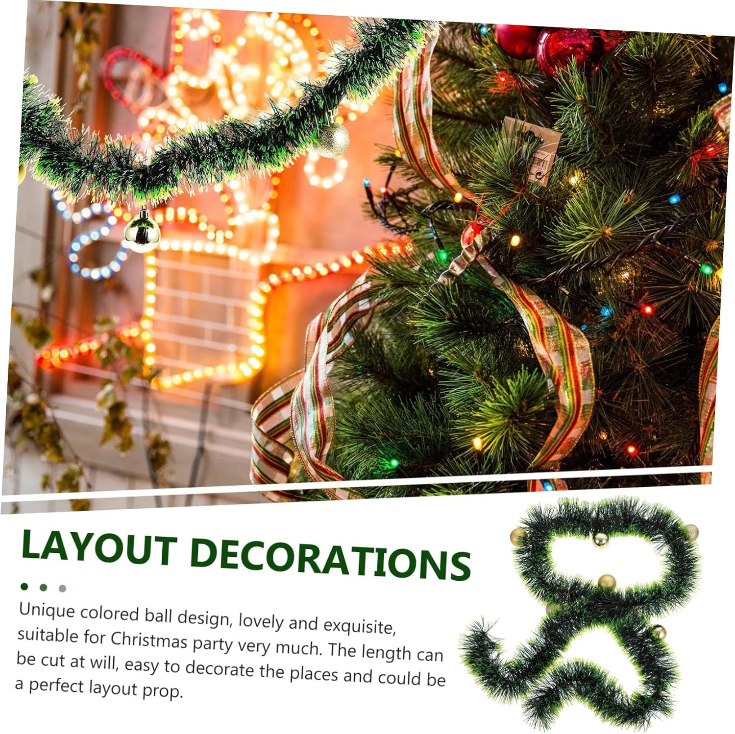 Cabilock 2pcs Christmas Tinsel Garland for Tree Decoration Soft and Bendable Festival Hanging Decor for Xmas Parties Home and School Events