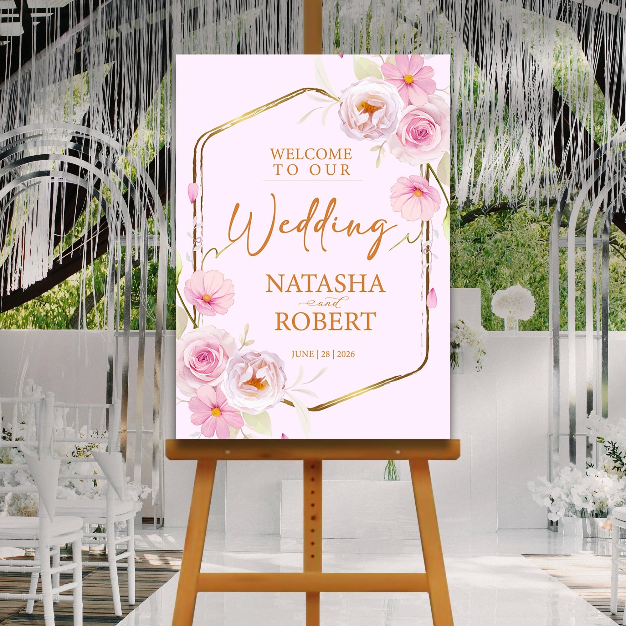 Greenery Floral Wedding Welcome Sign, Coloured Roses Sign, Wedding Sign, A1, A2, A3 or A4, Wedding Decor, Large Welcome Sign, Printed Sign