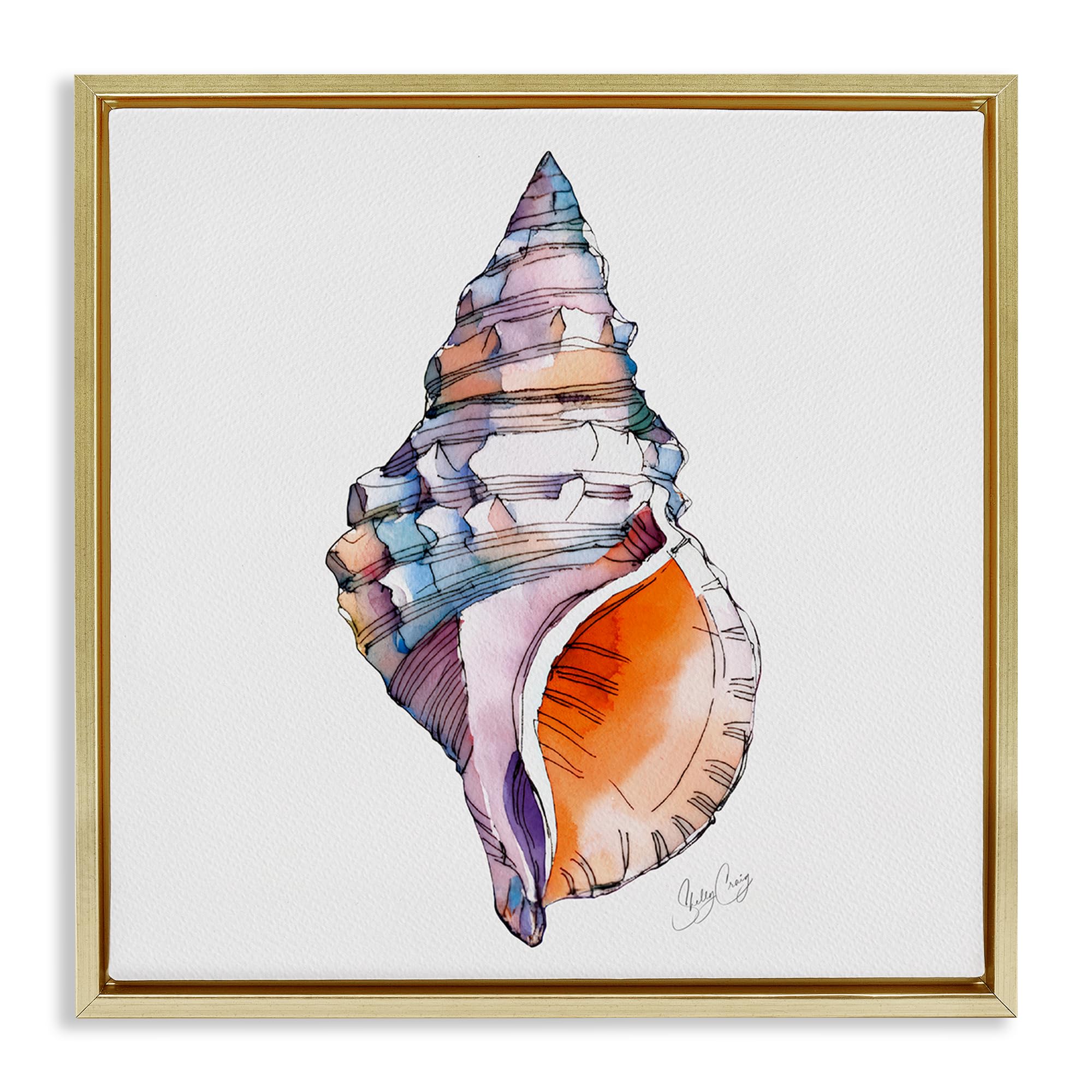 Stupell Industries Metallic Gold (Matte) 'Sunrise Conch Shell'| Floating Frame Canvas Art