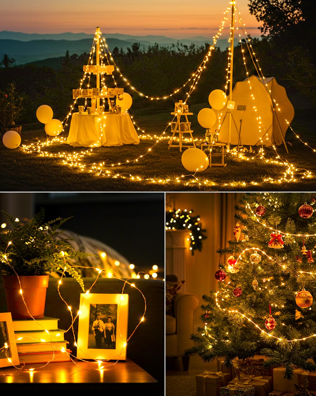 Bzavor Catena luminosa da 100 m, 1000 LED, per interni con spina e funzione memoria, per esterni, corrente in filo di rame con timer 8 modalità, IP65, impermeabile, per Natale, stanza, feste