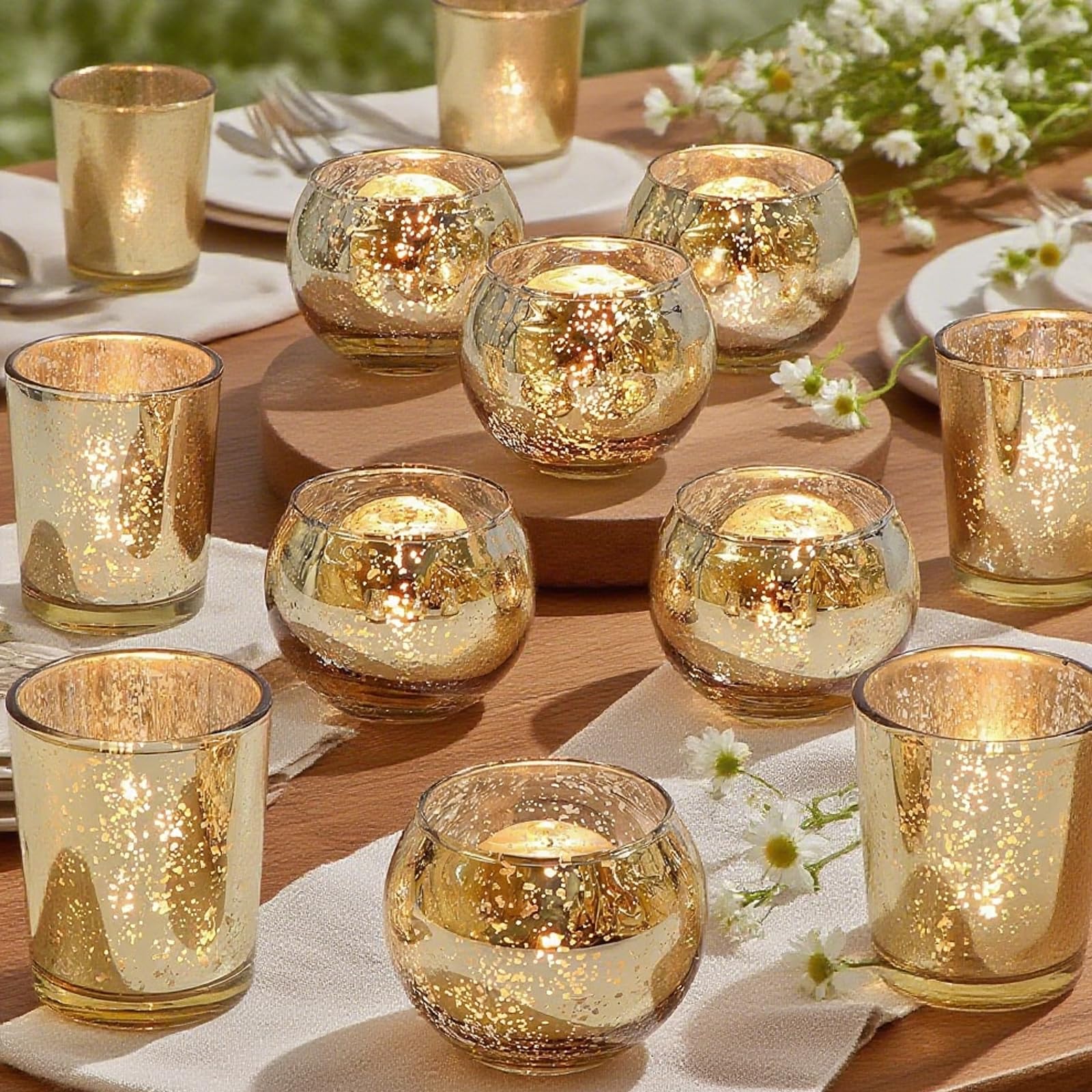 Photo 1 of 12PCS Assorted Gold Votive Candle Holders,Tealight Candle Holders for Table Centerpieces,Home,Bridal Shower,Birthday,Christmas,Thanksgiving Party Table Decor (12, Gold)