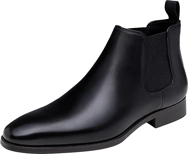 Jousen Chelsea Boots Men Polished Leather Dress Boots Stylish Classic Retro Slip On Boots For Men