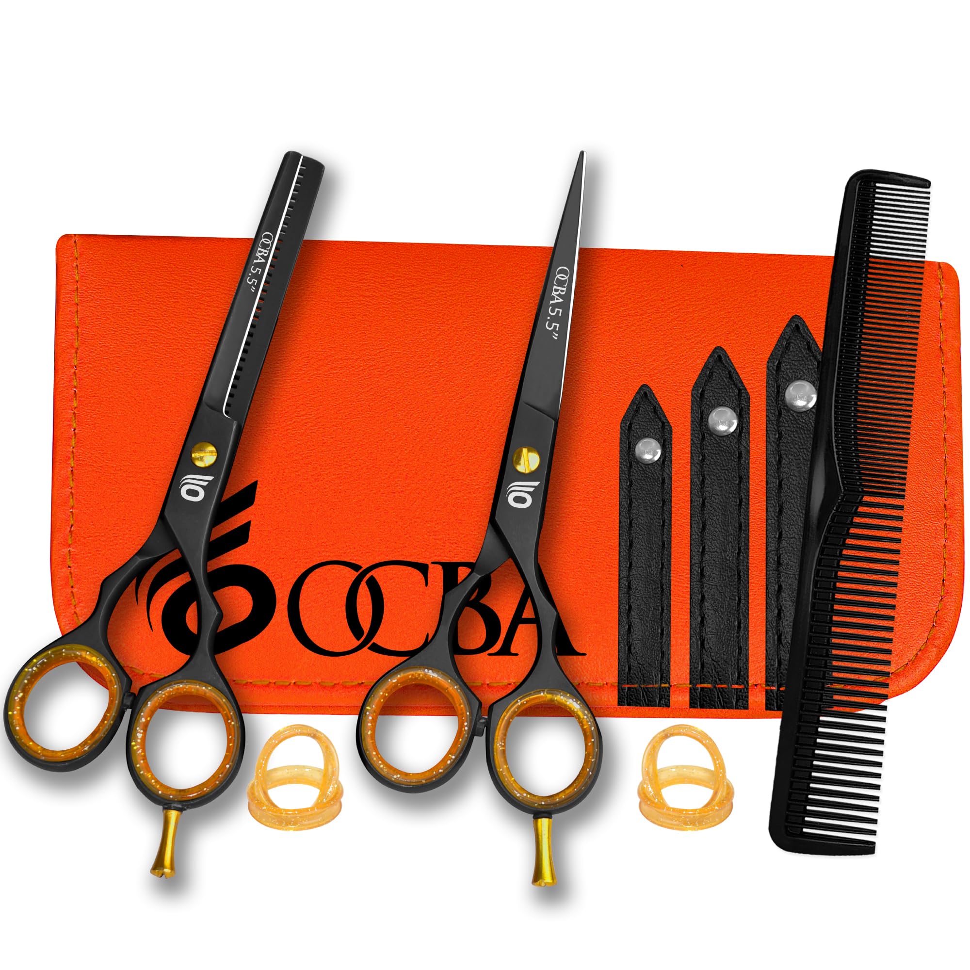 Ocba Men's Black Professional Hairdressing Scissor Sharp Hair Cutting Scissors For Barbers Hairdressers & Stylists Beard & Haircut Scissors For & Wo (5.5" Classic Set)