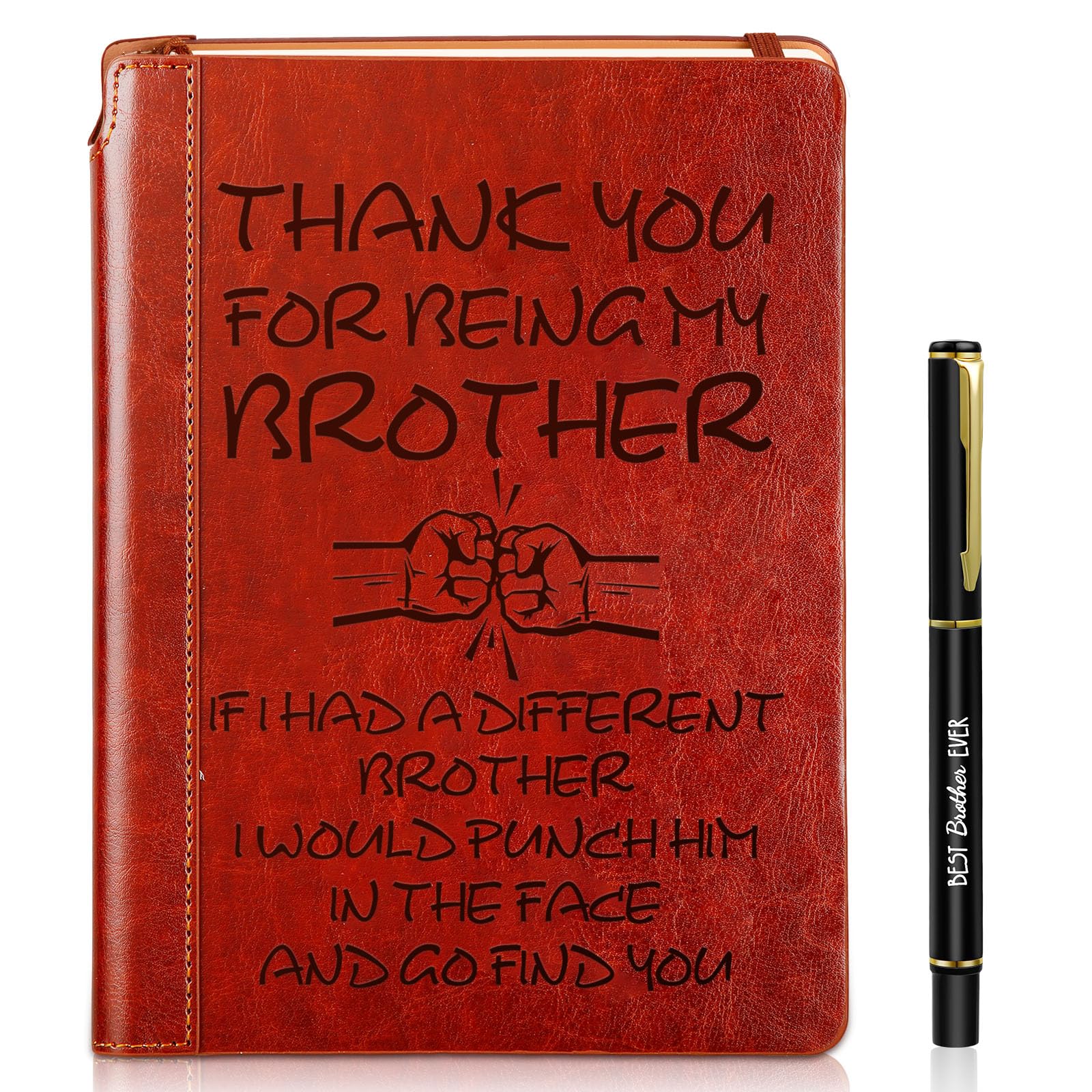 Gueevin 2 Pcs Funny Brother Gift, Thank You for Being My Brother Hardcover Leather Journal Gift with Pen Holder, Best Brother Ever Pen, Men Gifts for Christmas Birthday Father's Day Anniversary