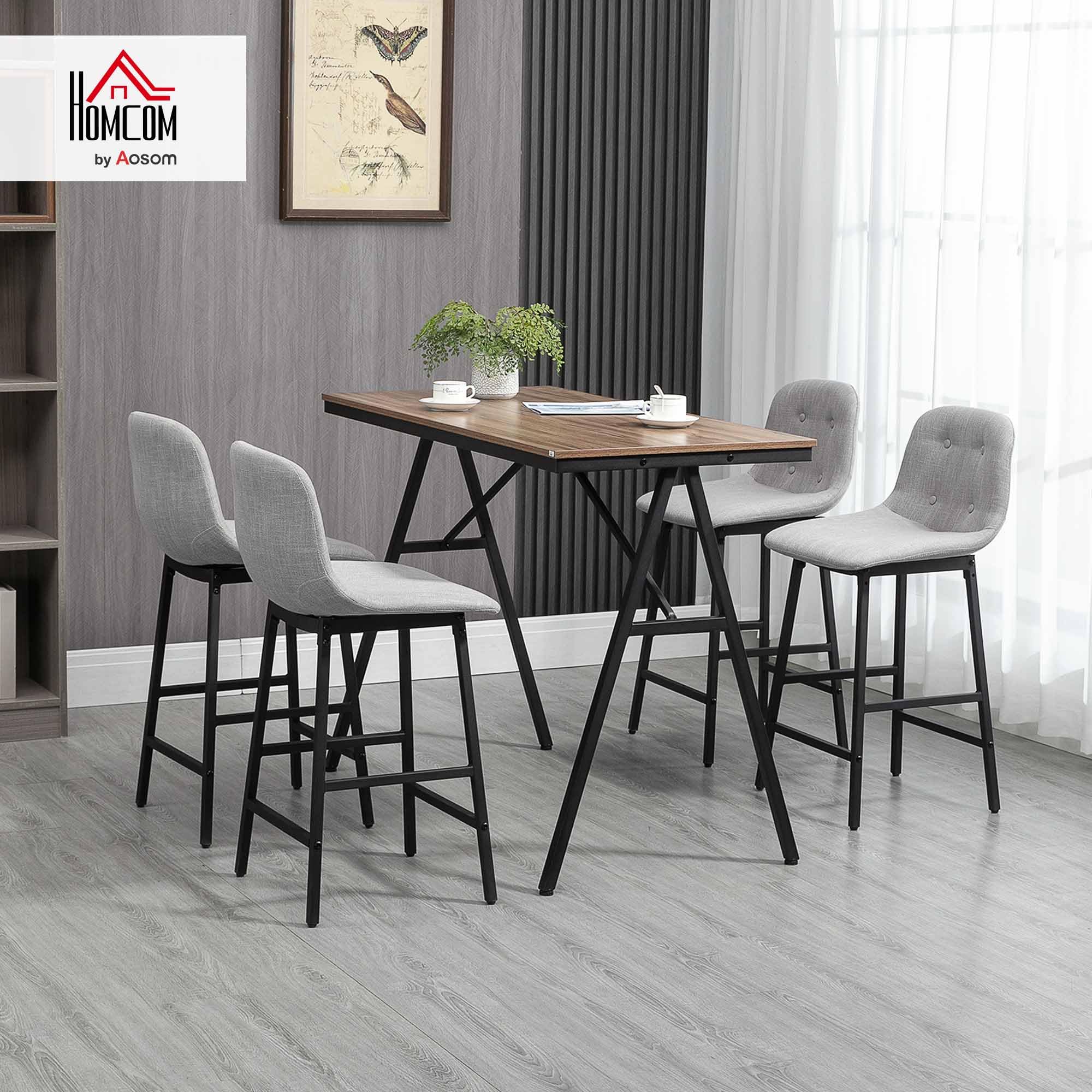 HOMCOM Ensemble Table de Bar avec 4 Tabourets, Table à Manger Debout avec 4 Chaises Rembourrées, Pieds en Acier, Style Industriel, Table Haute Bar pour Salle à Manger, Cuisine, Gris Clair
