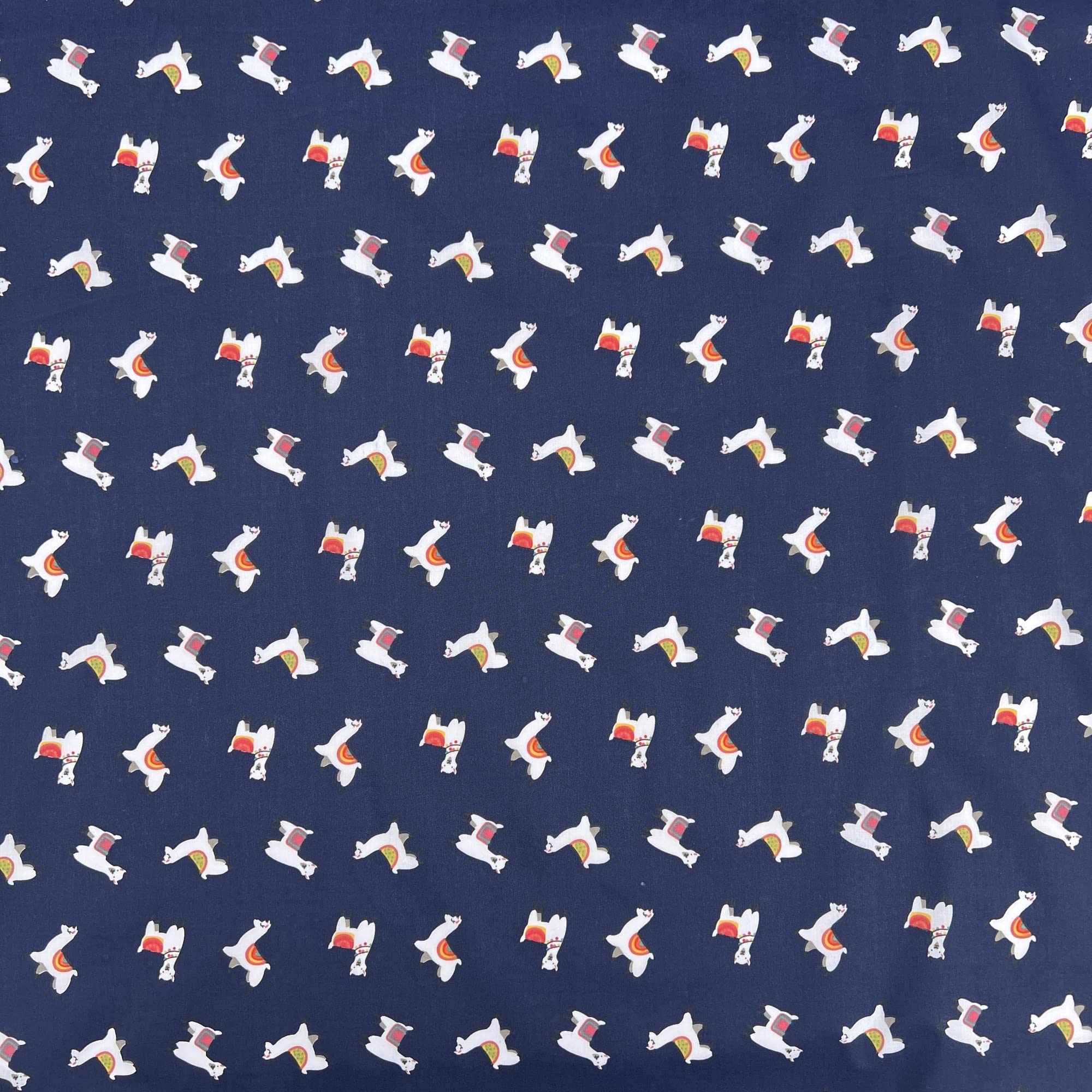 Printed Polycoton Poly Cotton Llamas Animals Design Novelty Children's Kids Dress Craft Bunting Fancy Dress Sewing Fabric Material | 45" - 112 cm Wide (per Metre, Navy Blue)