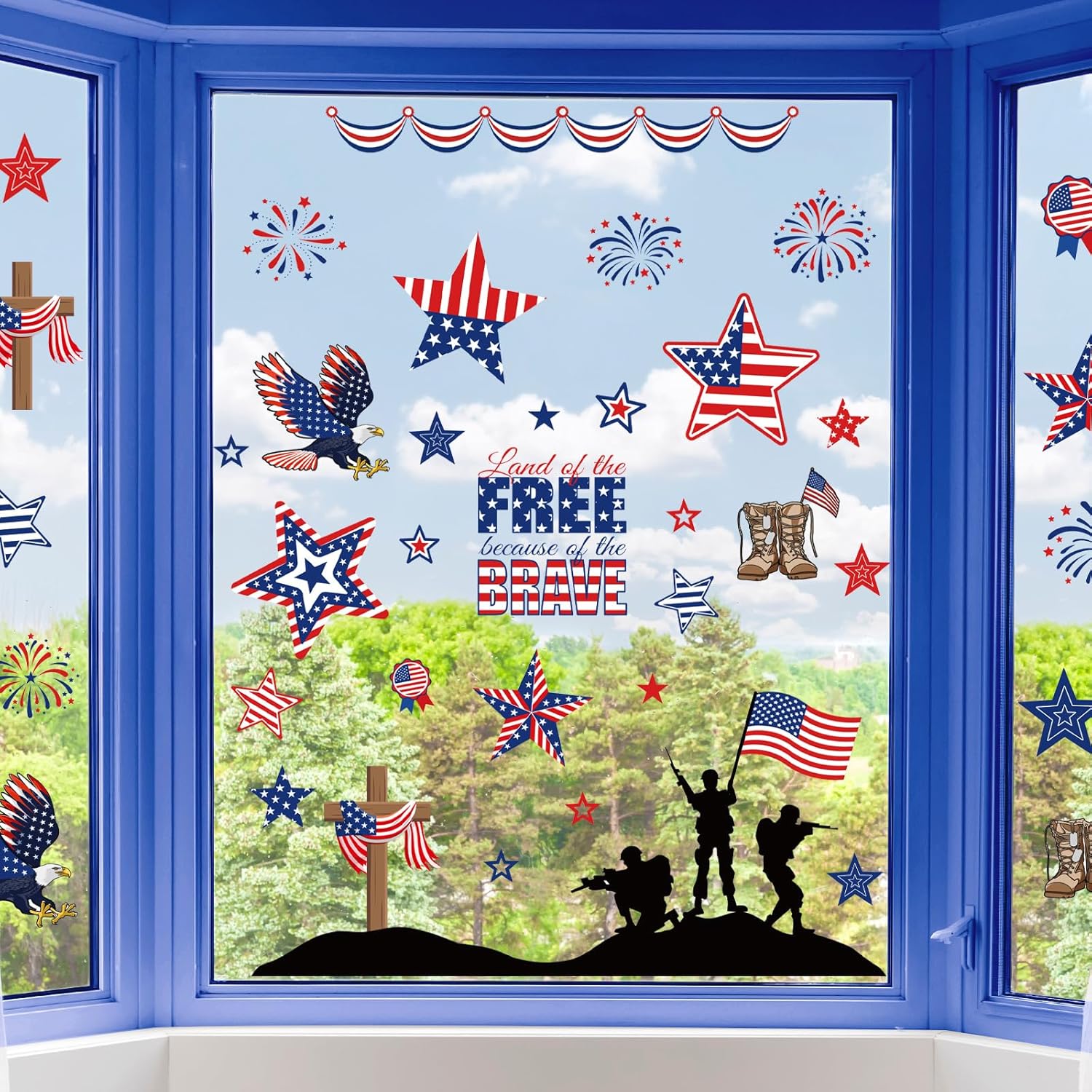 Pasimy 9 Sheets Patriotic Window Decorations Memorial Day