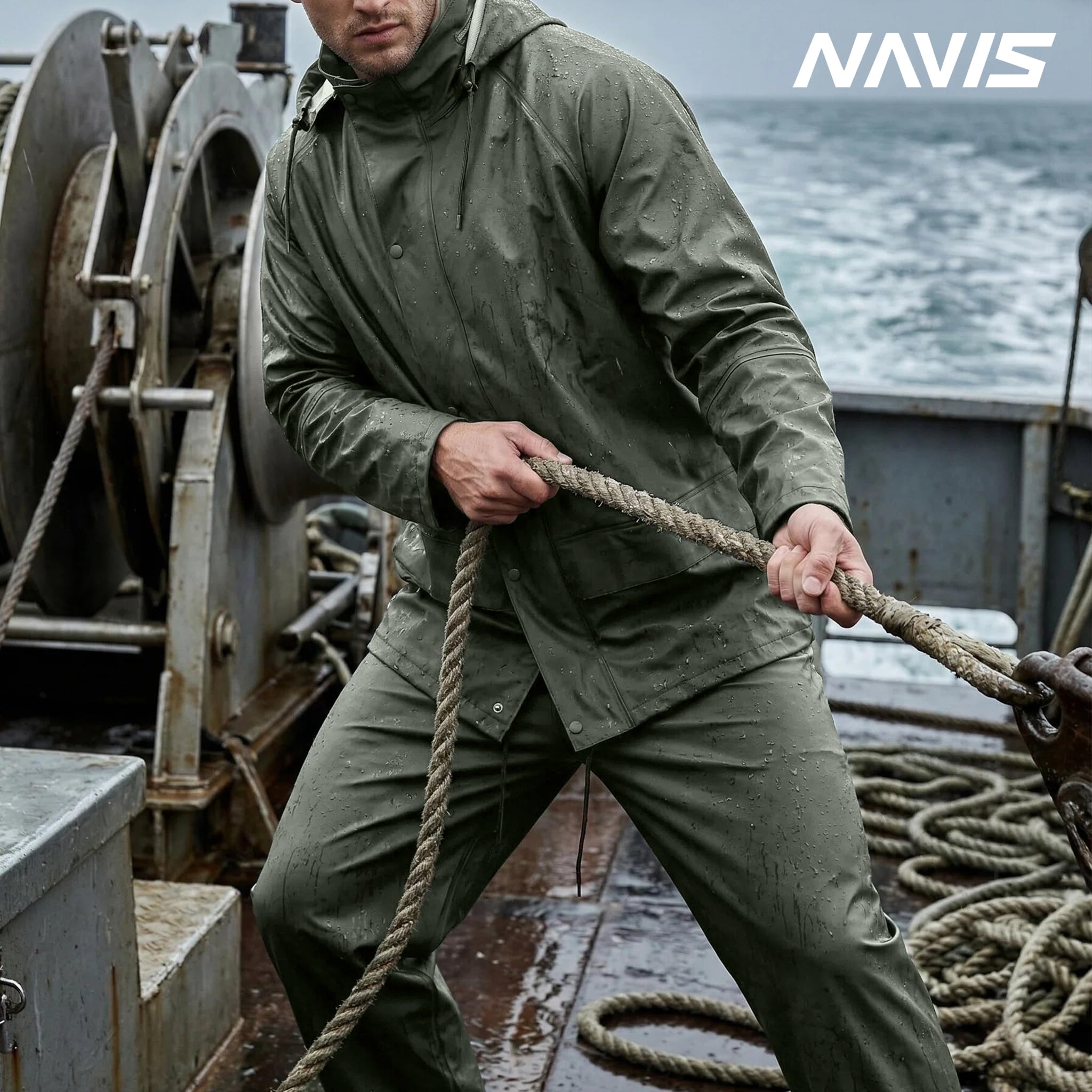 Regenanzug Herren Wasserdicht - Regenjacke & Regenlatzhose mit Abnehmbarer Kapuze, Robuste PU-Arbeitskleidung für Bau, Industrie, Angeln