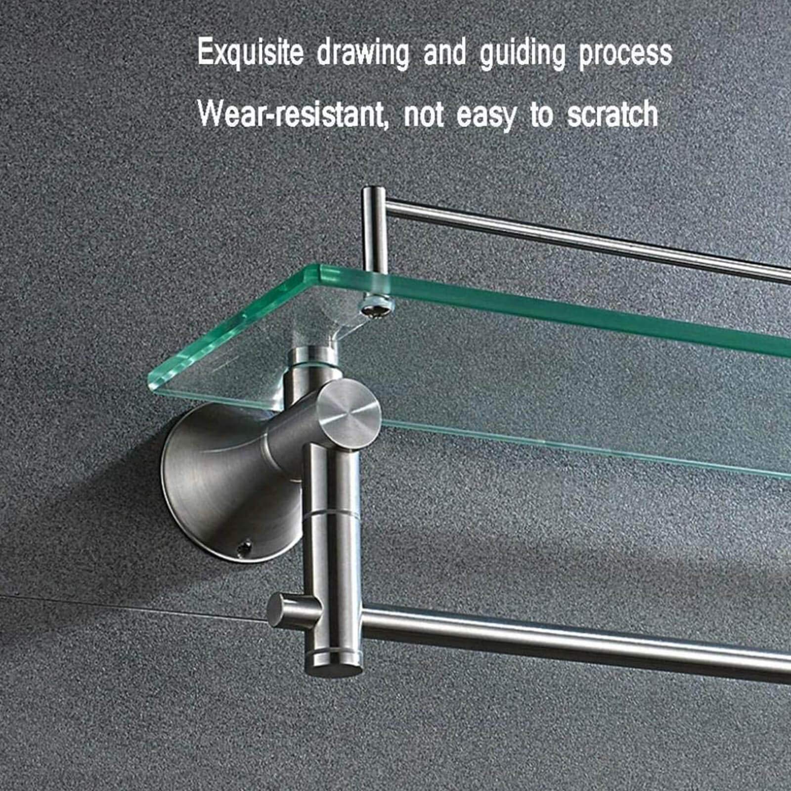 Mensola da bagno in vetro 304 in acciaio inox da parete per bagno, scaffale per cosmetici, telaio singolo con barra portasciugamani rotante