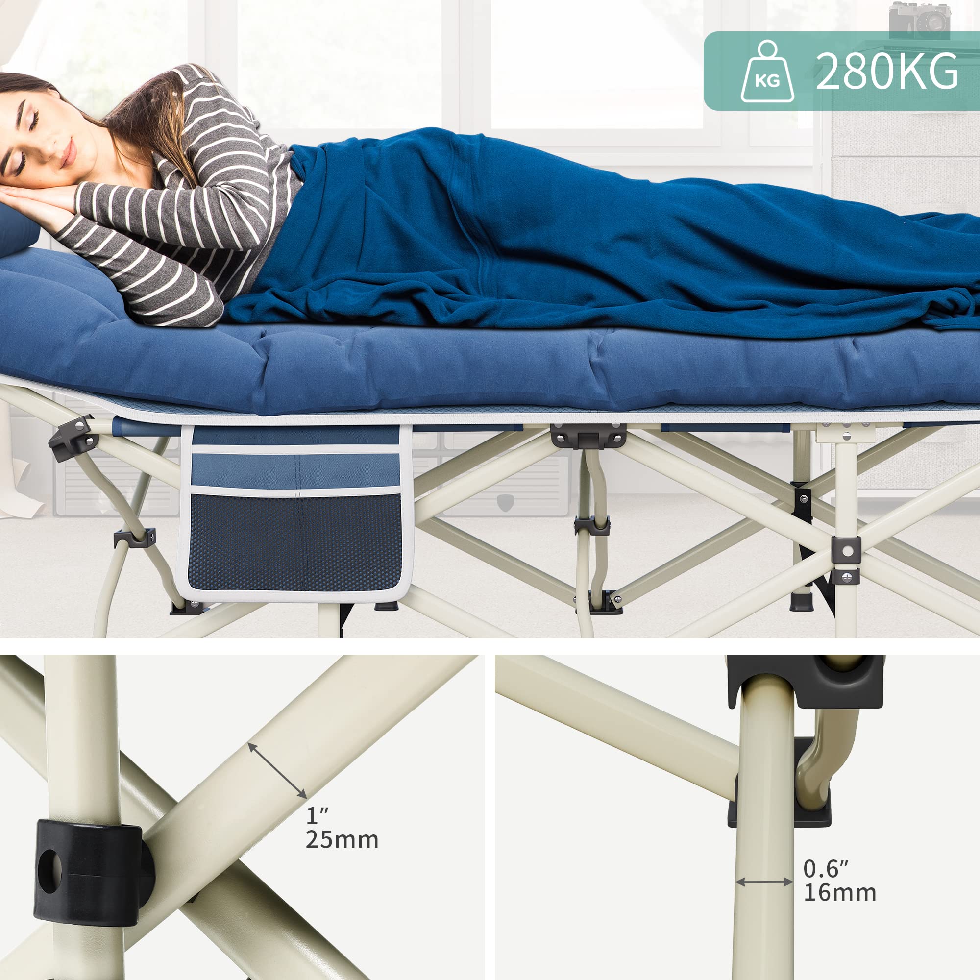 YITAHOME Letti da Campeggio Pieghevoli per Adulti, Robusta Lettino da Campo con Materasso Extra Spesso, Lettino per Dormire con Tubi Più Spessi per Ufficio da Viaggio all'aperto, Blu