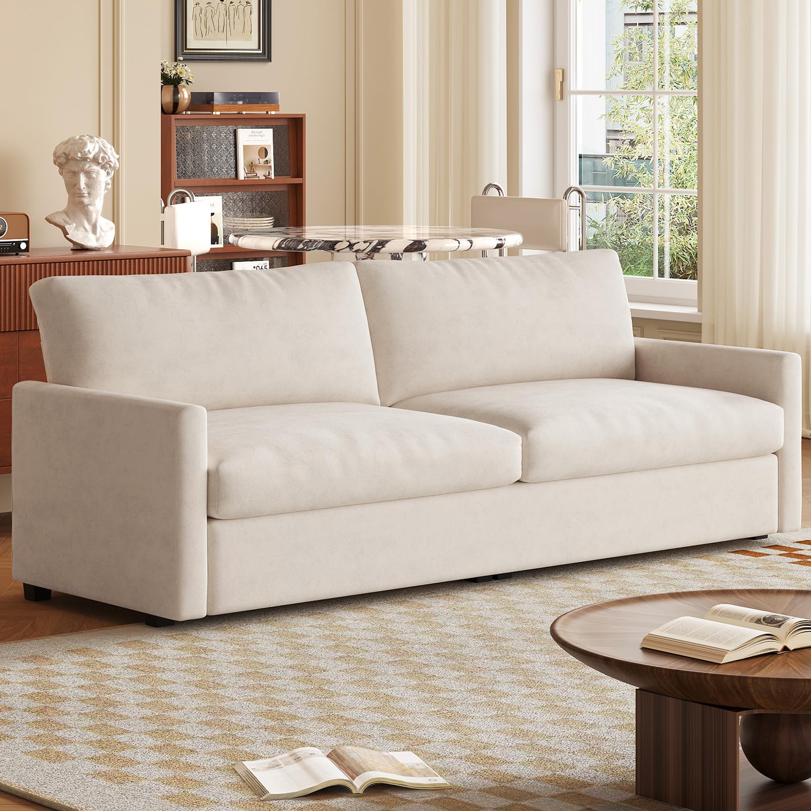 Guyii Stoffsofa 3-Sitzer 190 cm, modernes Sofa mit Stoffbezug, Bequeme Couch für Wohnzimmer, gepolstertes Polstersofa mit Armlehnen (Cremeweiß)