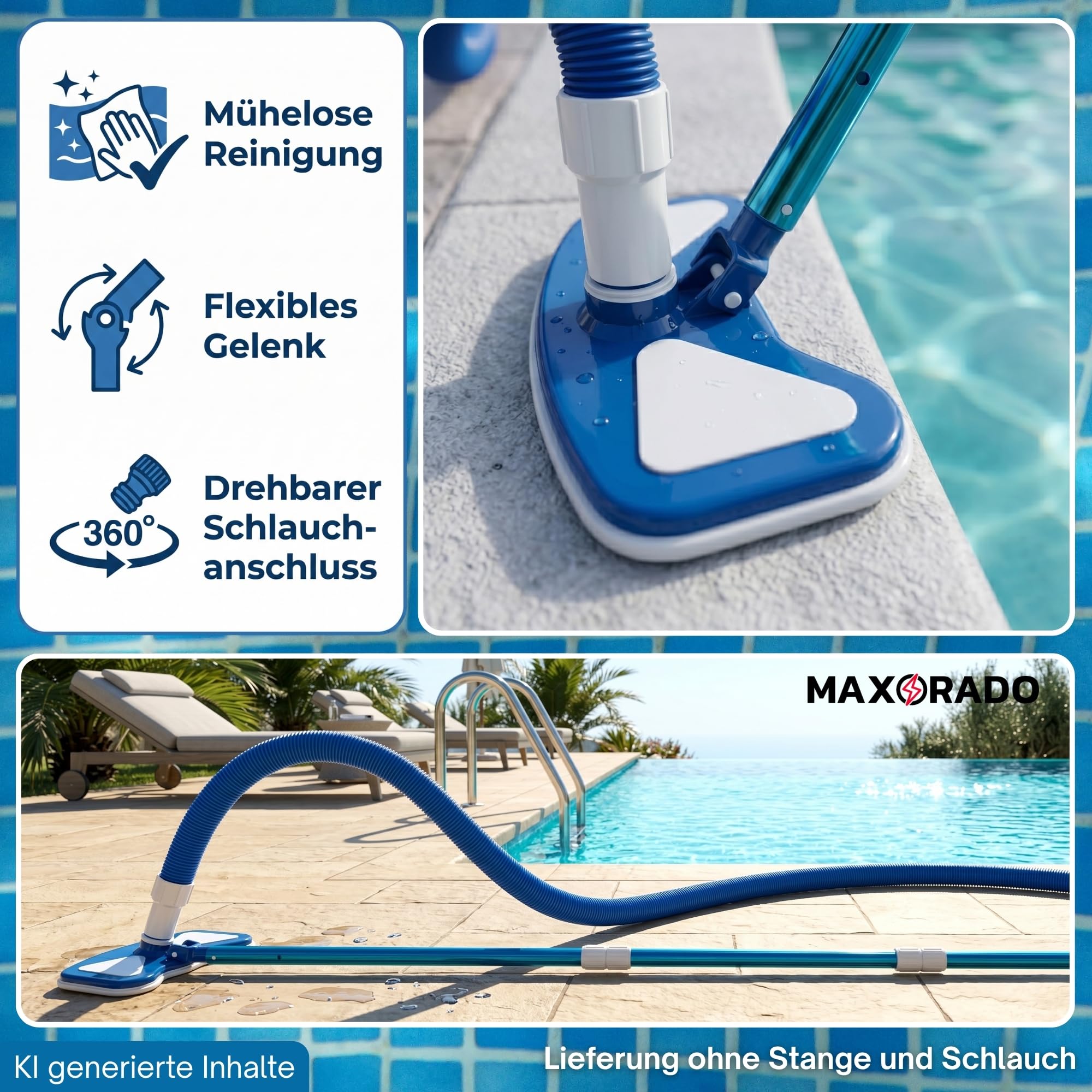 Deluxe Pool Bodendüse Handreiniger oder für Teleskopstange Bodensauger mit Schlauchanschluss Ø 32/38 mm und Nylon Bürste Poolbürste Poolsauger Bodenbürste