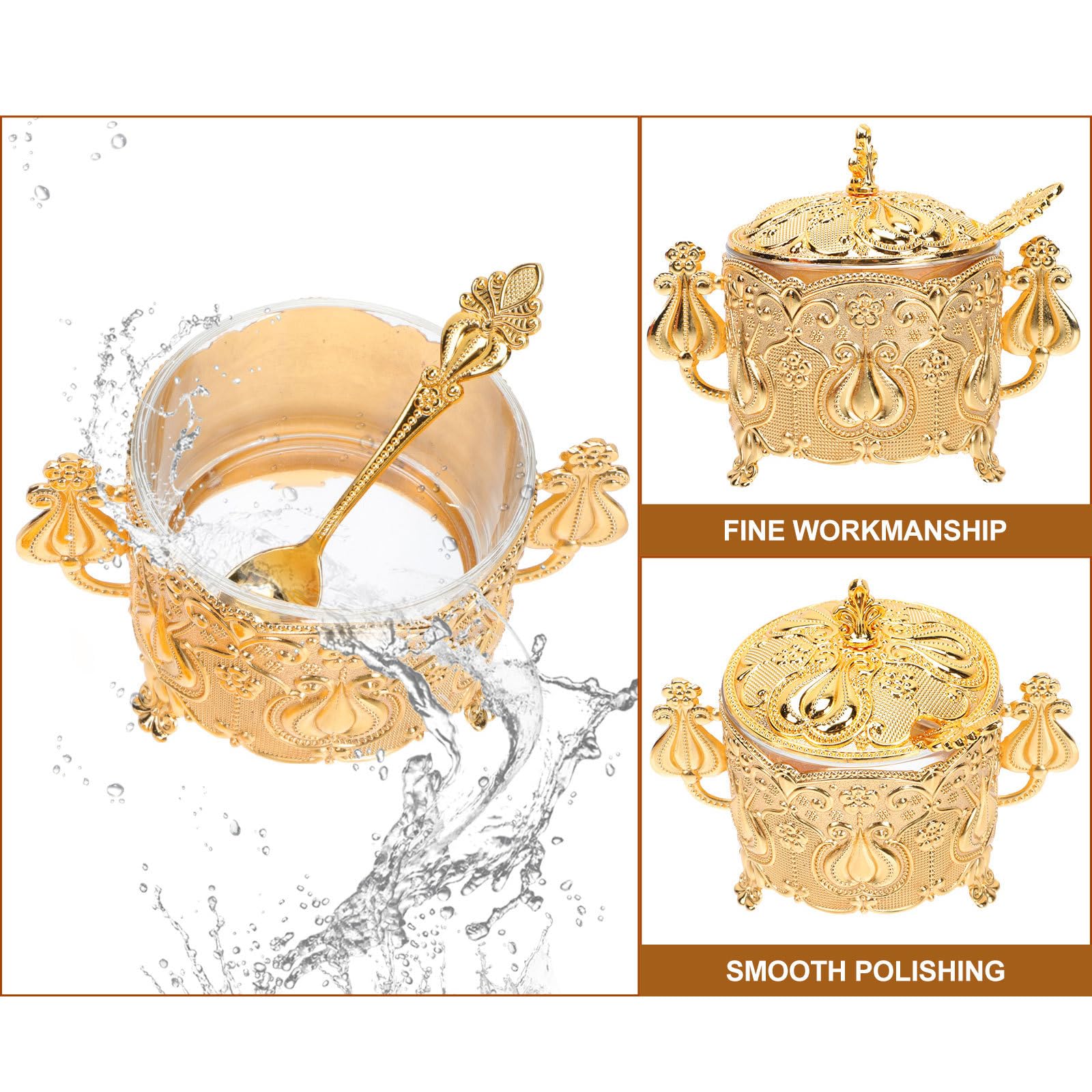 Toyvian Sucrier de Style Européen Pot à Sucre Élégant en Fer et Verre avec Cuillère 1 Set Design Créatif en Or Cuisine et Salle à Manger