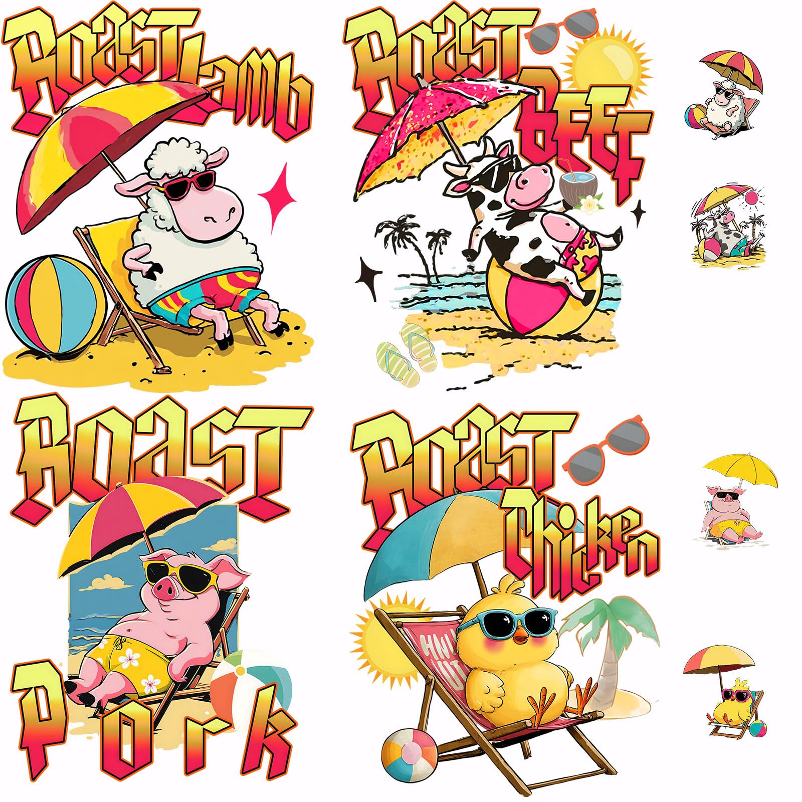 SUPERDANT 8PCS Iron on Transfers Colorful Humorous Animals Heat Transfer Stickers Vacation Hot Press Patch Decals DIY Decoration for Clothes T-Shirts Cushion and Canvas Bags