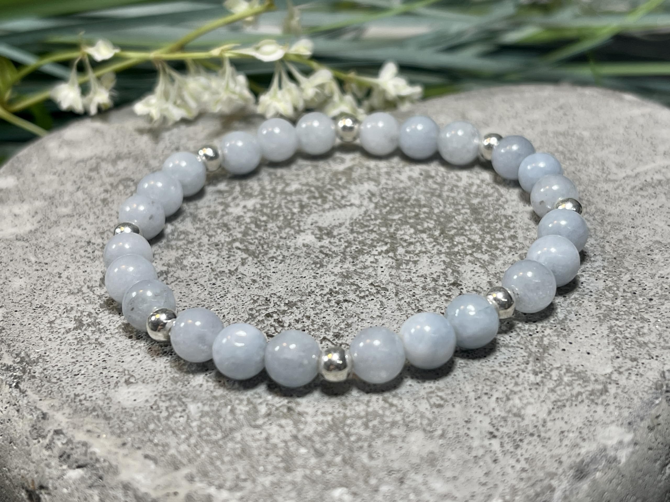 Aquamarin Armband Perlen echt 6mm mit Edelstahlperlen 4mm Silber Gold Roségold oder Ionisiert - Handmade Perlenarmband Selbstbewusstsein Liebe Glück Frieden - Spiritueller Schmuck Unisex