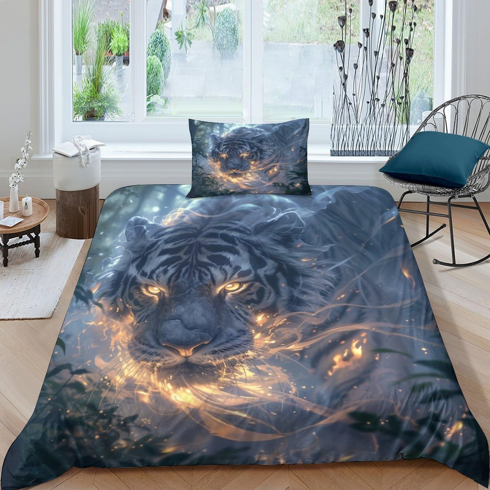 NRAOPEVVD Tiger Duvet Cover Set 3 PCS Hotel Quality Quilt Cover Bedding Bed Covers with Pillowcases with Zipper Closure Hypoallergenic Soft Breathable Microfiber Single（135x200cm）