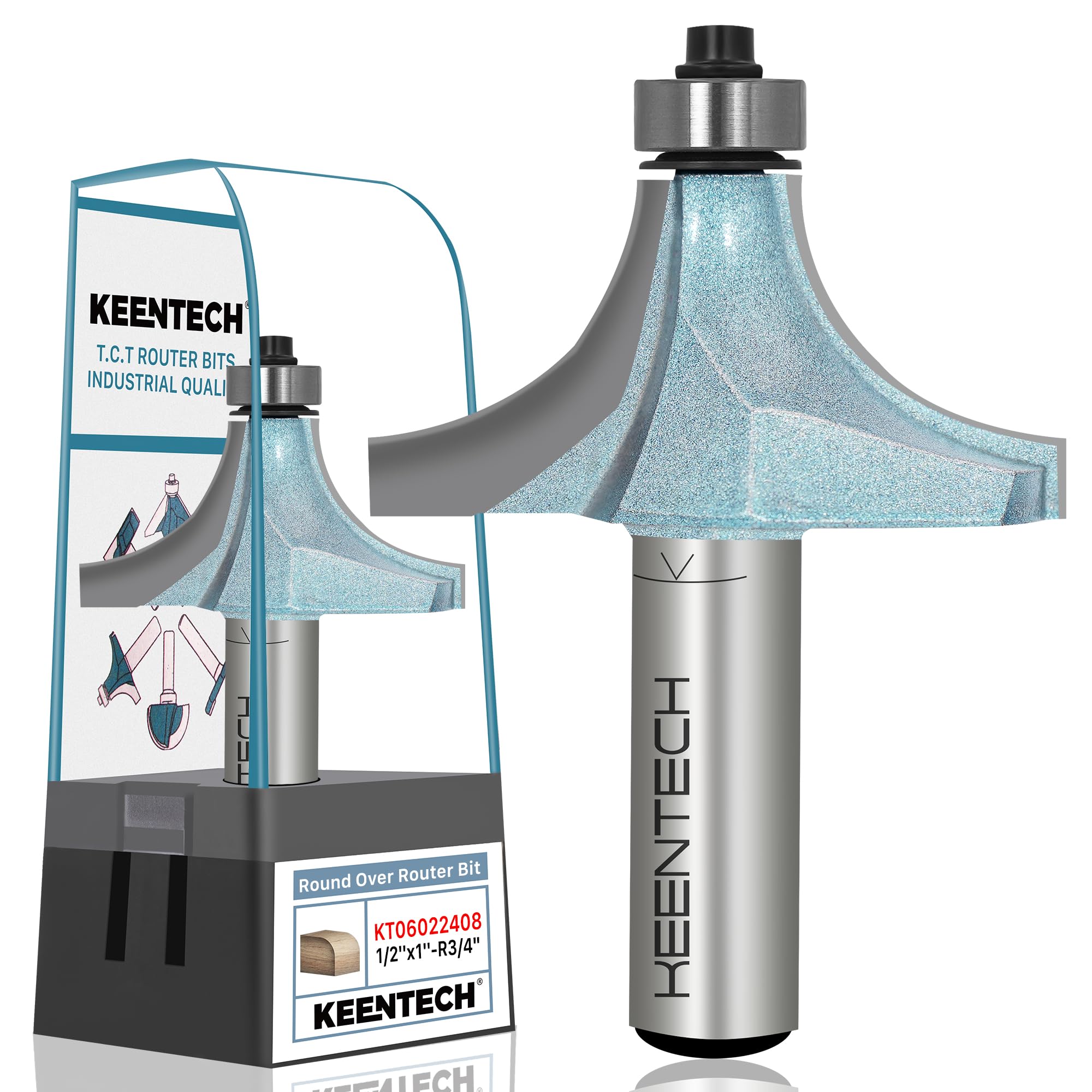 KEENTECH Round Over Router Bit, 1/2" Shank, Edge Forming Router Bit for Wood, Corner Rounding (1/2 Inch Shank , 2 Inch Diameter , R3/4 Inch Radius)