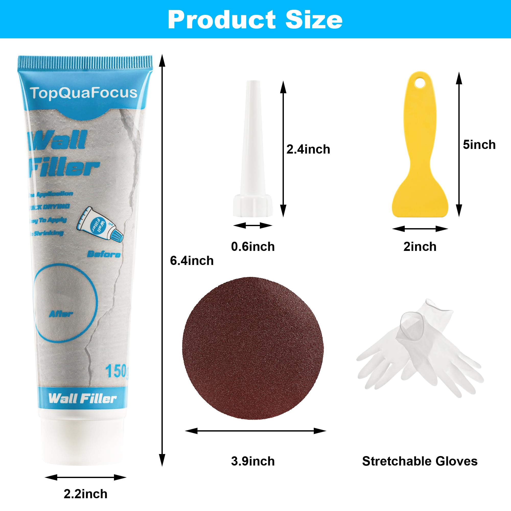 TopQuaFocus Wall Repair Kit - Premium Plaster Filler for Holes, Green, 150g - Image 2