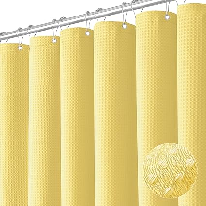 Amazon.com: Dynamene Yellow Fabric Shower Curtain - Waffle Weave ...
