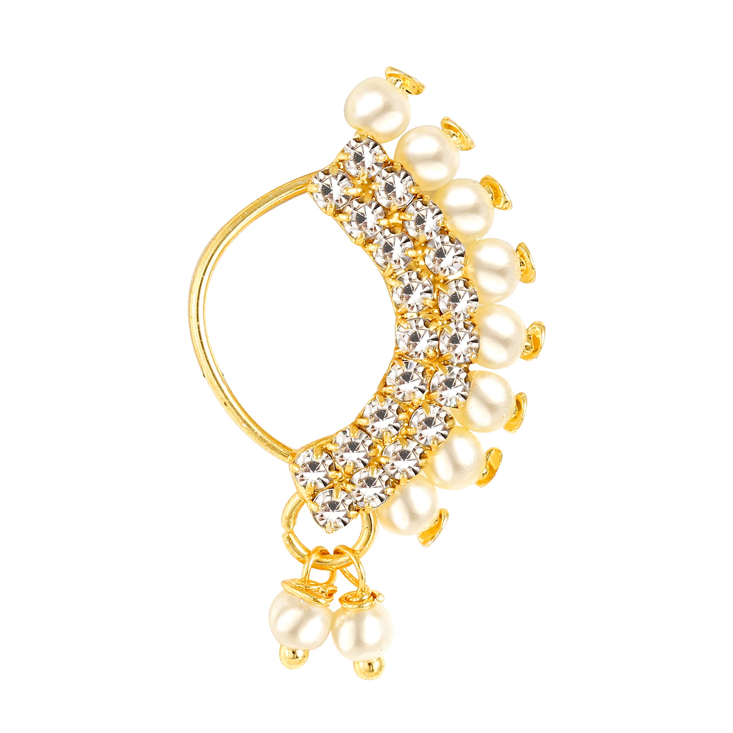 Vighnaharta Gold Plated Mayur design with Peals Alloy Maharashtrian Nath Nathiya./ Nose Pin valentine day gift valentineday gift for her gift for him gift for women gift for women VFJ1011NTH-Press-image-27