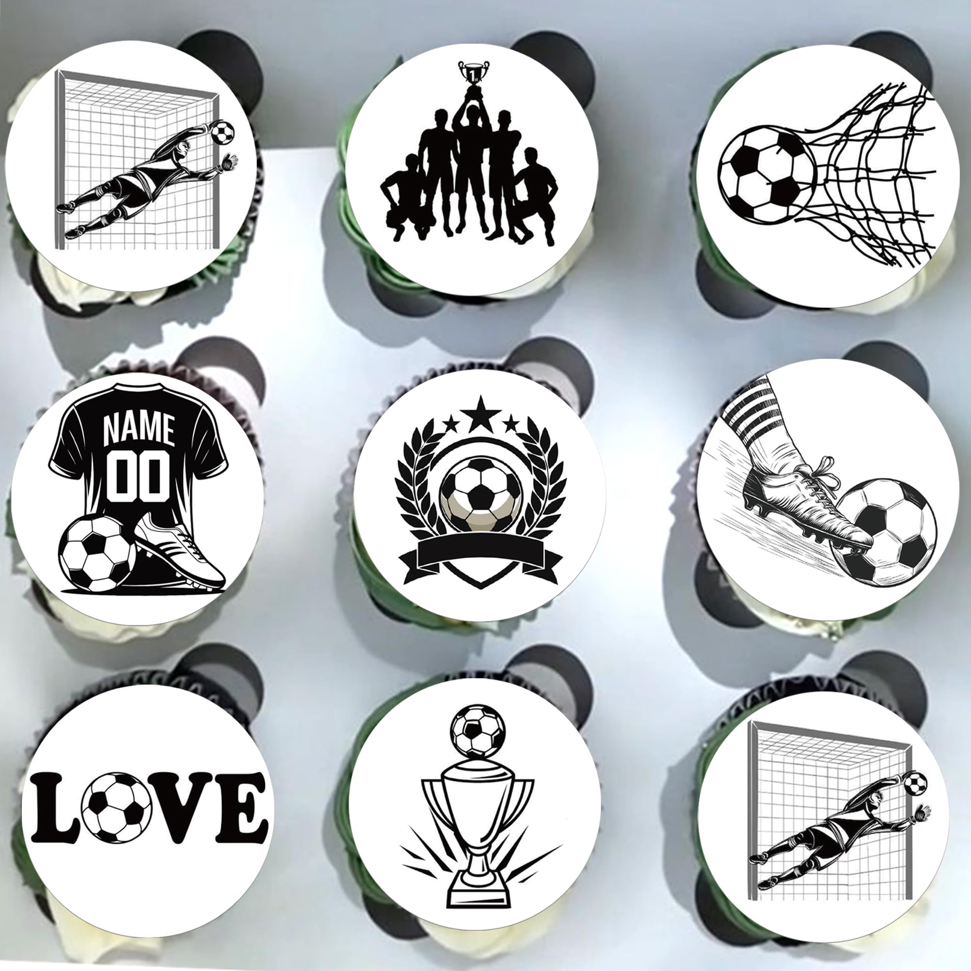 64 Pack Edible Soccer Ball Cupcake Toppers Wafer Paper Soccer Cupcake Picks Edible Football Cupcake Decorations for Sports Soccer Ball Theme Baby Shower Kids Birthday Party Cake Decoration Supplies