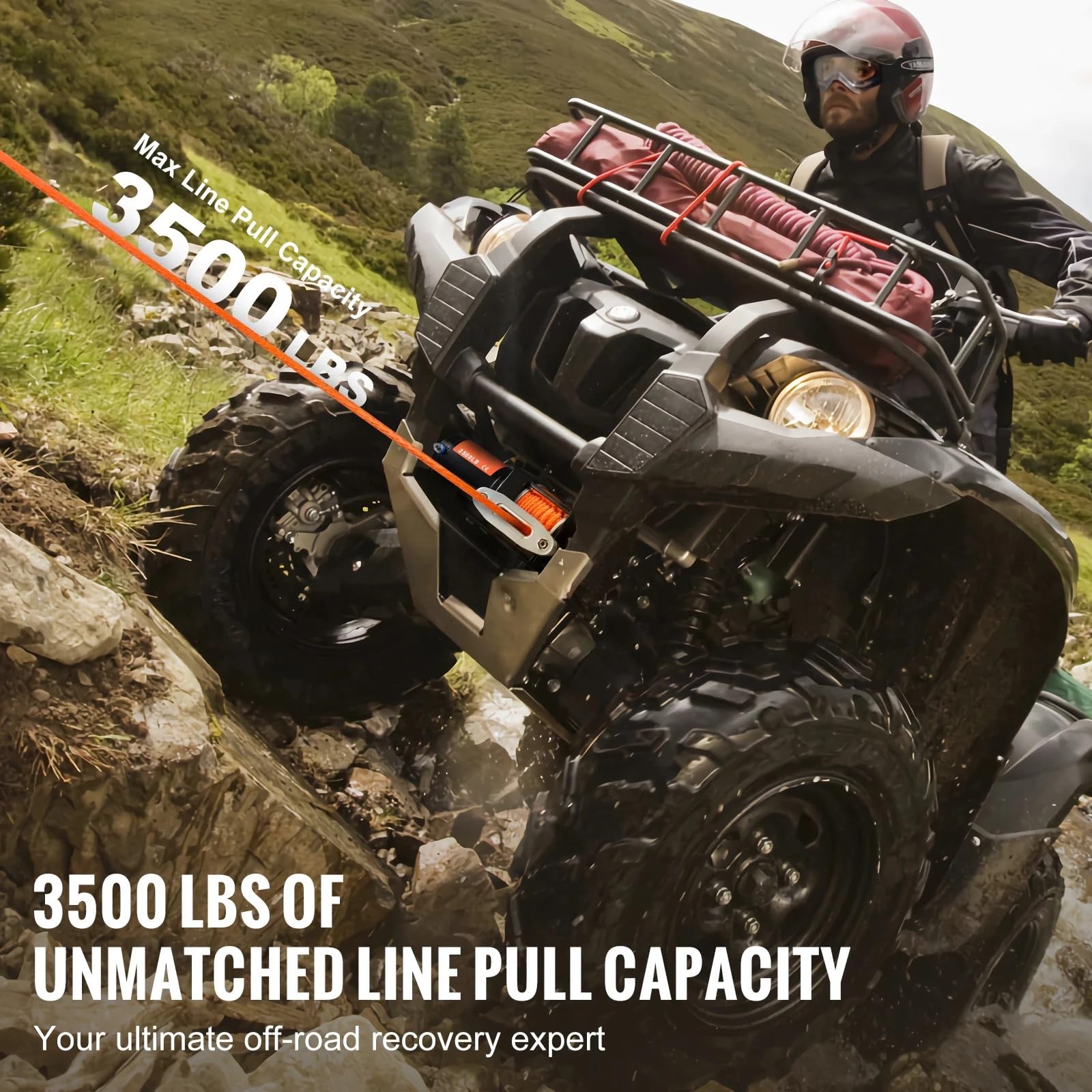 Wciągnik łańcuchowy Wciągarka elektryczna 3500lbs ATV/UTV przewodowy samochód z liną syntetyczną o długości 39 stóp aluminium IP55 wodoodporny do holowania ciężarówki łodzi