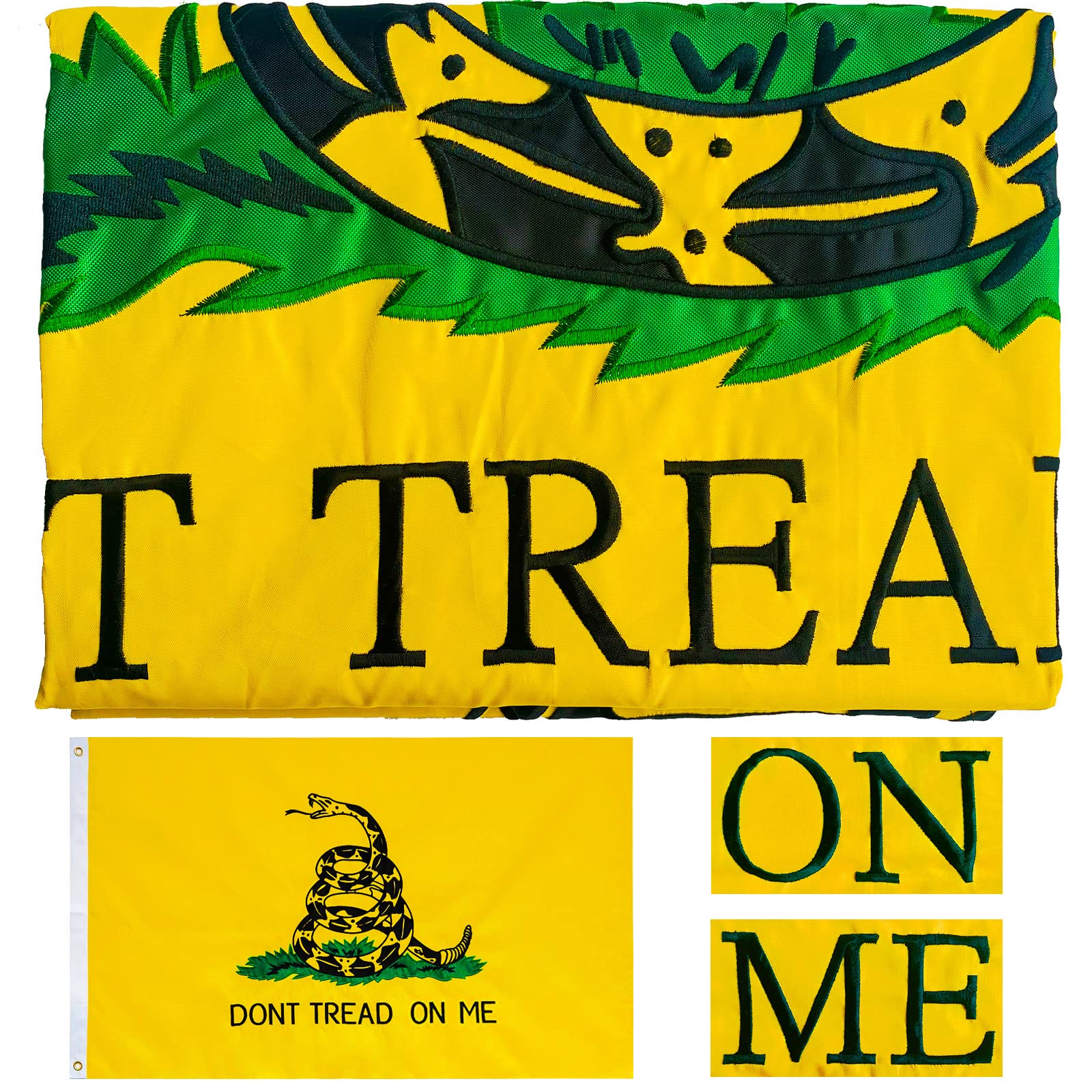 Dont Tread On Me Gadsden Flag 3x5 Double Sided Embroidered- 3Ply Heavy Duty 300D Nylon 4 Rows Stitched- Tea Party Rattlesnake Flag With 2 Brass