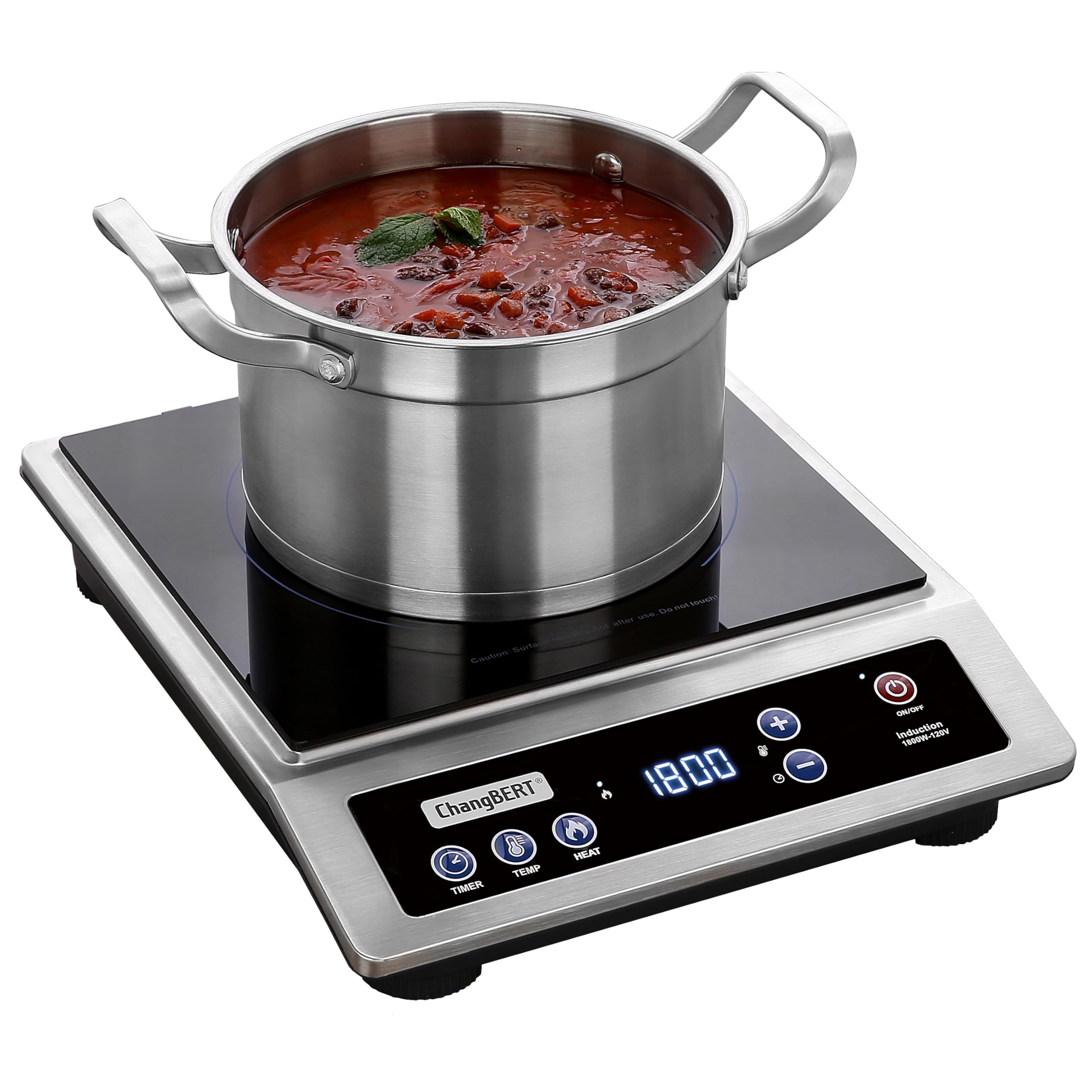 CHANGBERT Induction Cooktop, Portable Cooker, Large 8” Heating Coil, 18/10 Stainless Steel Commercial-Grade Burner with NSF-certificated, 10-Hour Timer, 1800W Professional Countertop