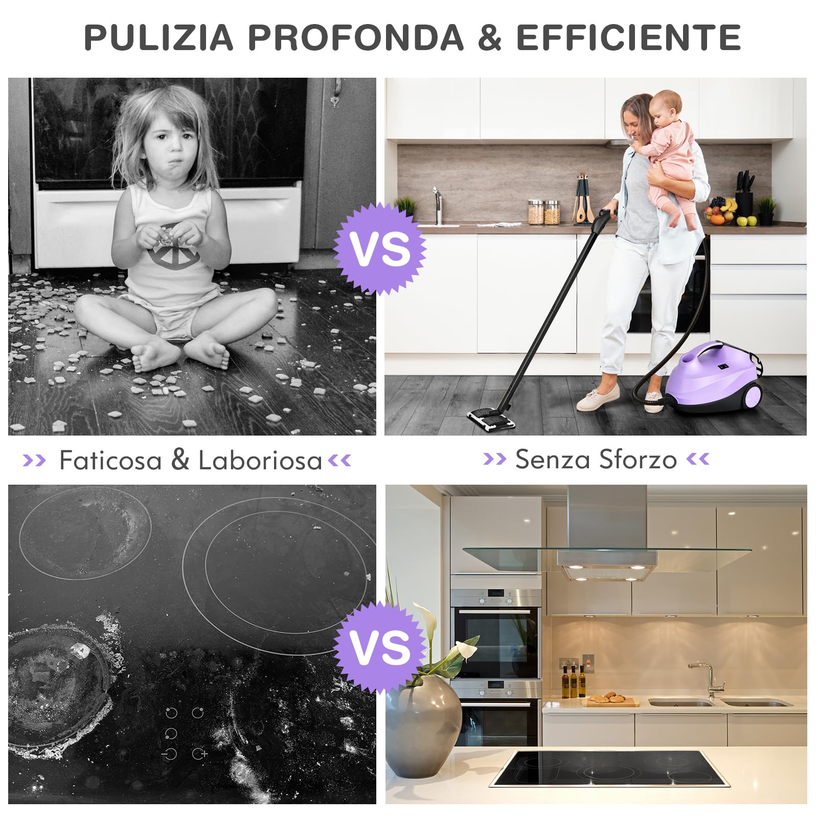 COSTWAY 2000W Pulitore a Vapore con 19 Accessori e Serbatoio da 1,5L, Vapore per Tappeti, per Pulizie Profonde Pavimenti Finestre e Macchine (viola)