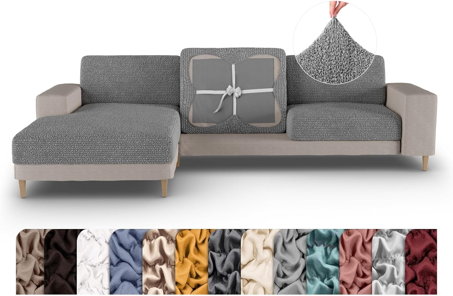 PAULATO BY GA.I.CO. Couch Cushion Cover - Sofa Cushion Cover - T-Cushion & Box-Cushion Slipcover - Replacement Furniture Protector - Stretch Seating Covers - Ash (Seat or Back Cushion)